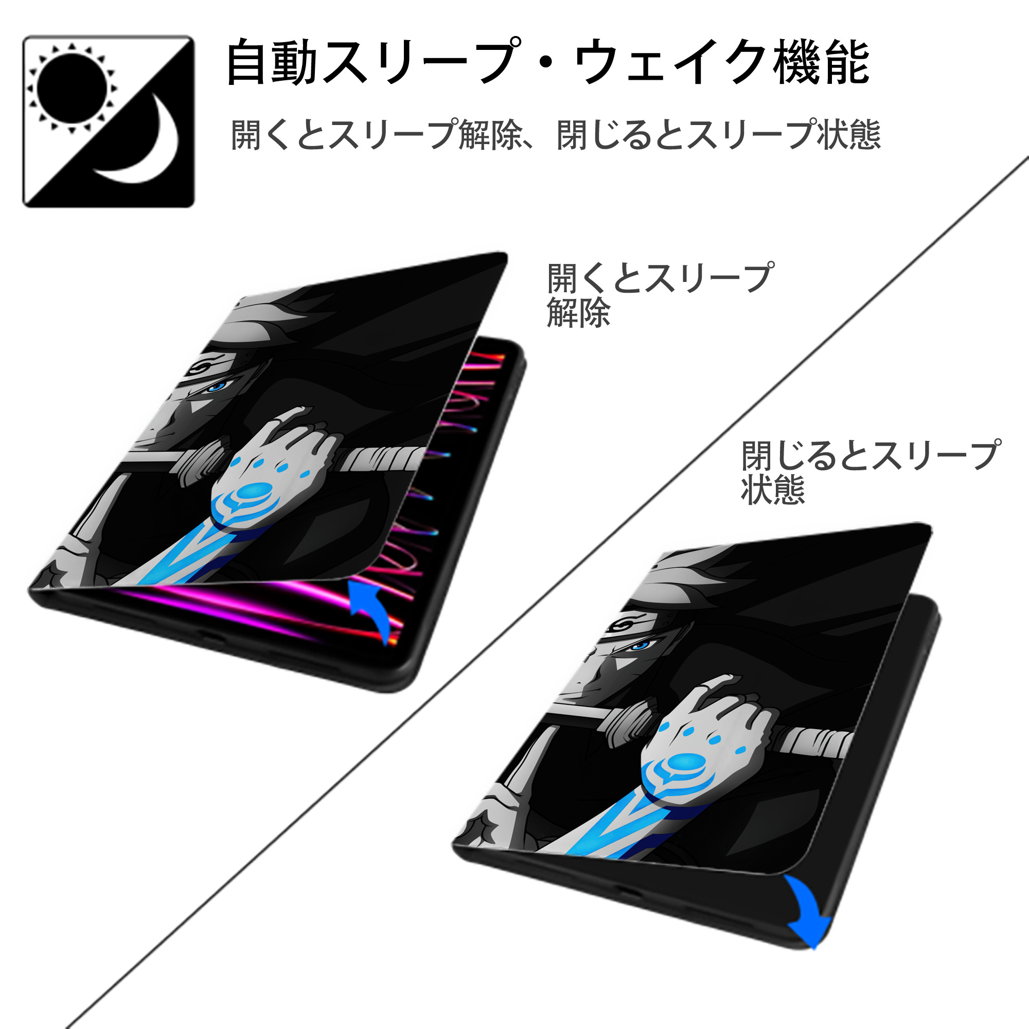 NARUTO -ナルト- NARUTO -ナルト- 疾風伝 IPad ケース ブック型 PUレザー TPU 耐衝撃 軽量 薄型 ペン収納なし 全面保護 IPad 各モデル対応