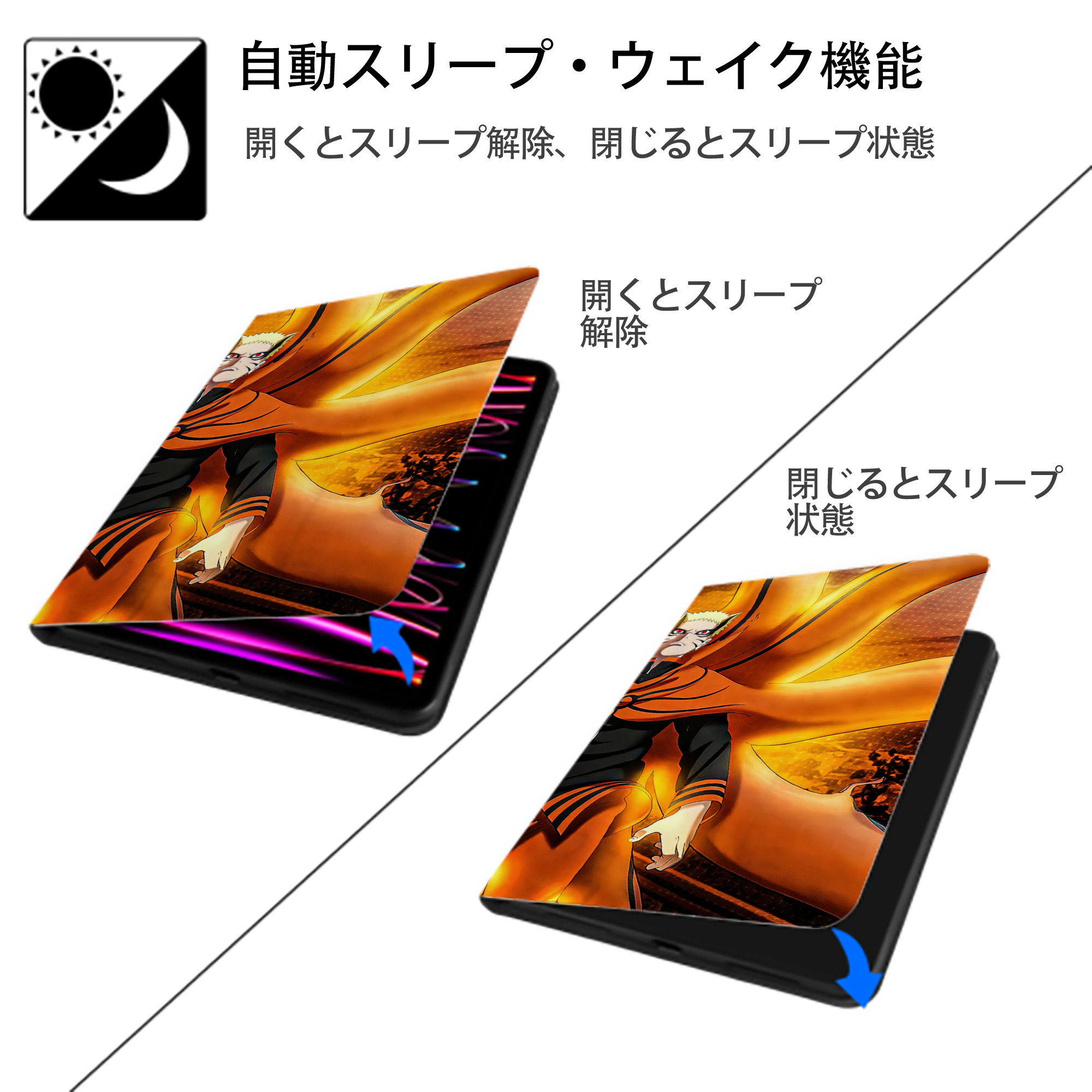 NARUTO -ナルト- NARUTO -ナルト- 疾風伝 IPad ケース ブック型 PUレザー TPU 耐衝撃 軽量 薄型 ペン収納なし 全面保護 IPad 各モデル対応