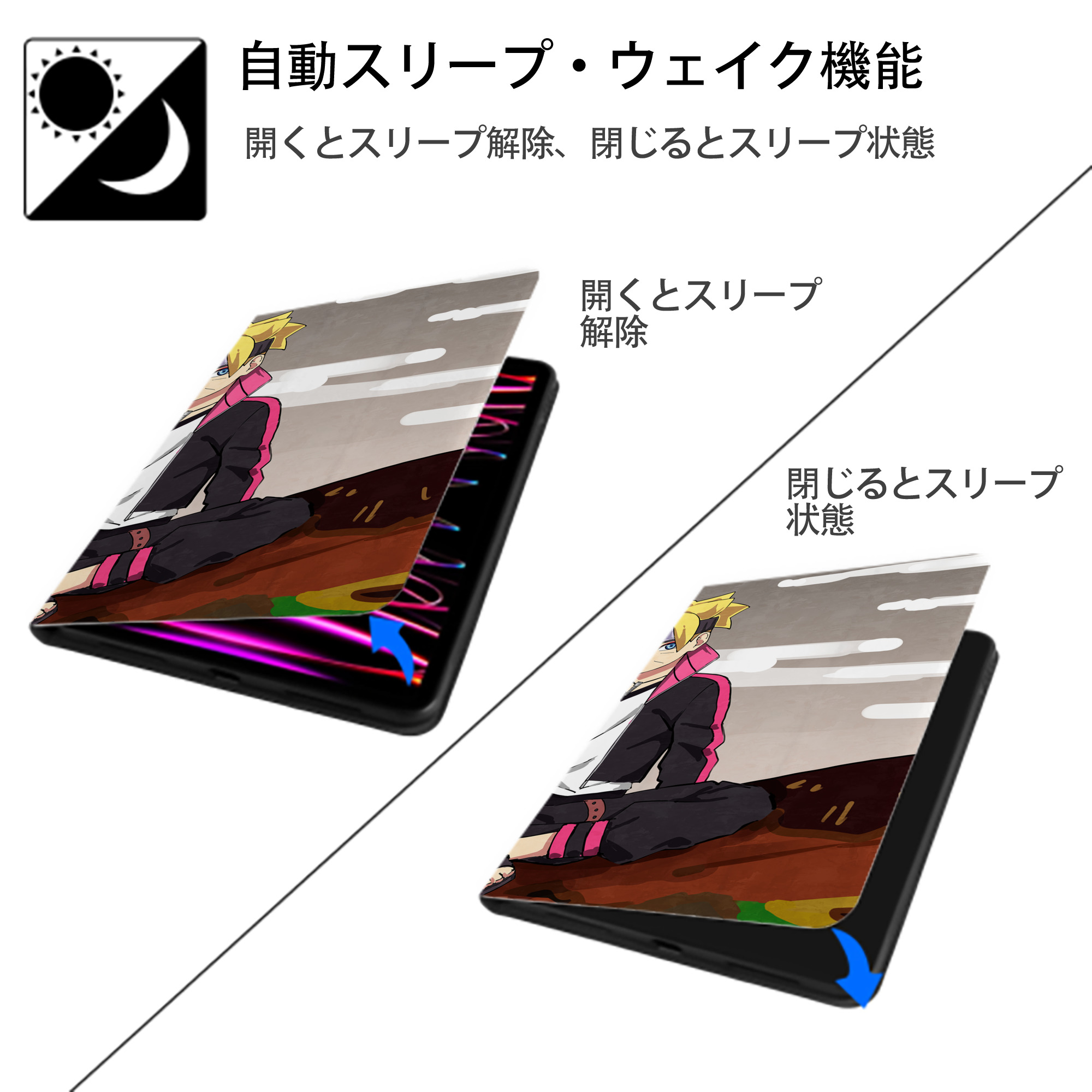 NARUTO -ナルト- NARUTO -ナルト- 疾風伝 IPad ケース ブック型 PUレザー TPU 耐衝撃 軽量 薄型 ペン収納なし 全面保護 IPad 各モデル対応