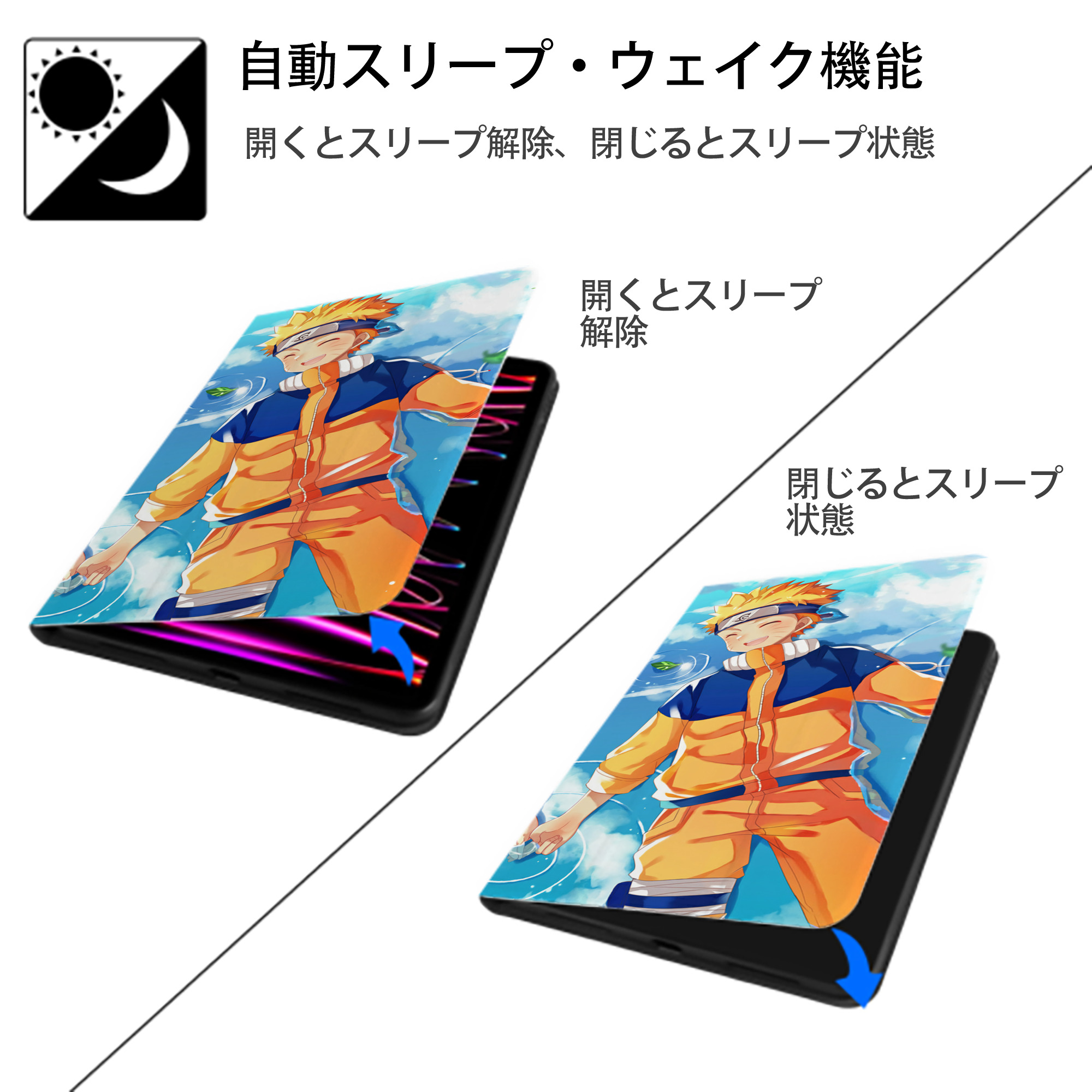NARUTO -ナルト- NARUTO -ナルト- 疾風伝 IPad ケース ブック型 PUレザー TPU 耐衝撃 軽量 薄型 ペン収納なし 全面保護 IPad 各モデル対応