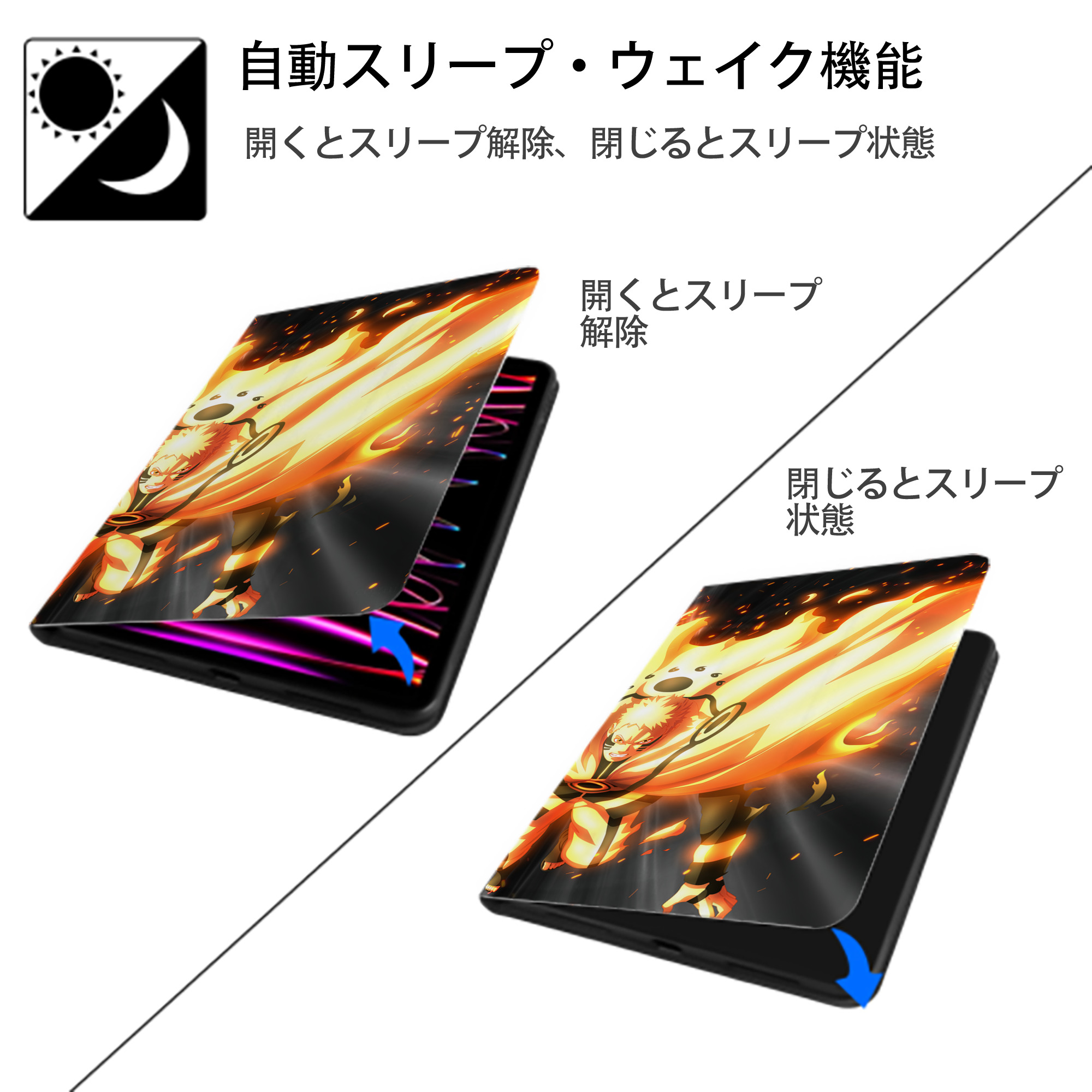 NARUTO -ナルト- NARUTO -ナルト- 疾風伝 IPad ケース ブック型 PUレザー TPU 耐衝撃 軽量 薄型 ペン収納なし 全面保護 IPad 各モデル対応