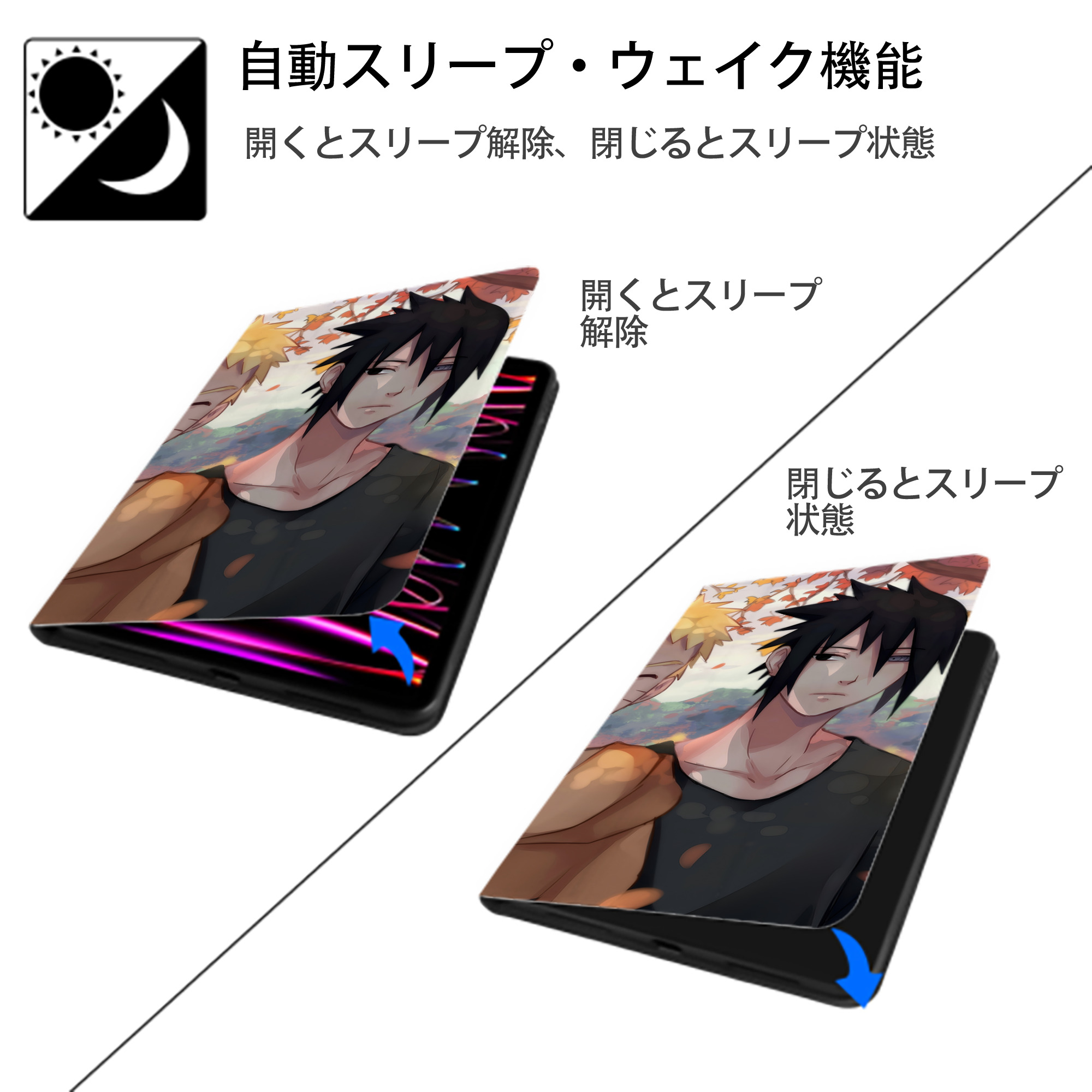 NARUTO -ナルト- NARUTO -ナルト- 疾風伝 IPad ケース ブック型 PUレザー TPU 耐衝撃 軽量 薄型 ペン収納なし 全面保護 IPad 各モデル対応