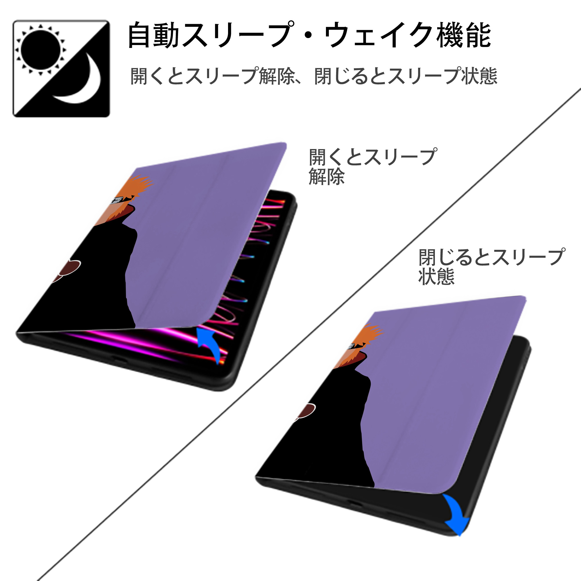 NARUTO -ナルト- NARUTO -ナルト- 疾風伝 IPad ケース ブック型 PUレザー TPU 耐衝撃 軽量 薄型 ペン収納なし 全面保護 IPad 各モデル対応