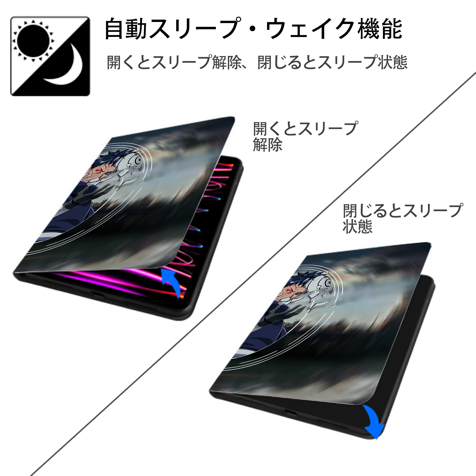 NARUTO -ナルト- NARUTO -ナルト- 疾風伝 IPad ケース ブック型 PUレザー TPU 耐衝撃 軽量 薄型 ペン収納なし 全面保護 IPad 各モデル対応