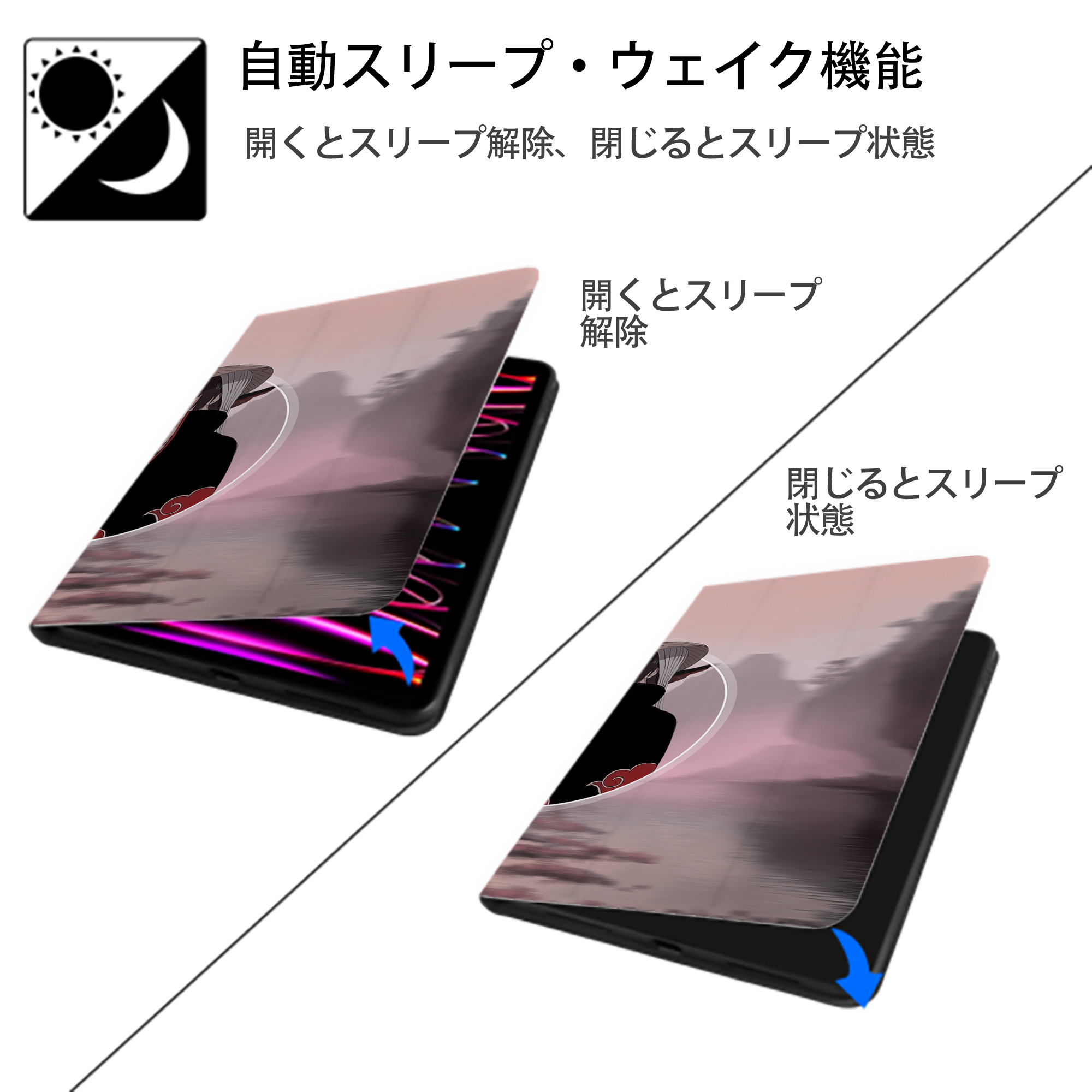 NARUTO -ナルト- NARUTO -ナルト- 疾風伝 IPad ケース ブック型 PUレザー TPU 耐衝撃 軽量 薄型 ペン収納なし 全面保護 IPad 各モデル対応