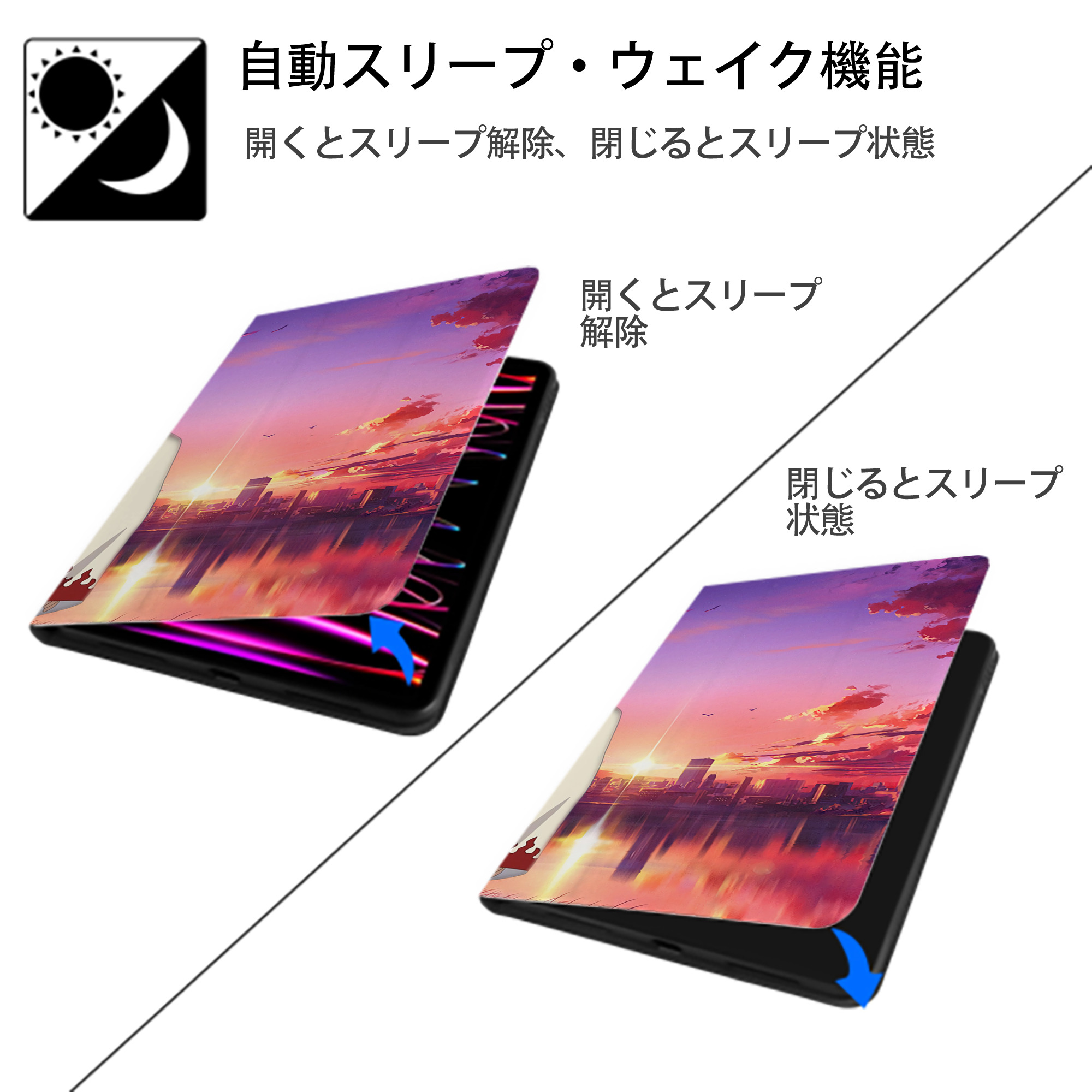 NARUTO -ナルト- NARUTO -ナルト- 疾風伝 IPad ケース ブック型 PUレザー TPU 耐衝撃 軽量 薄型 ペン収納なし 全面保護 IPad 各モデル対応