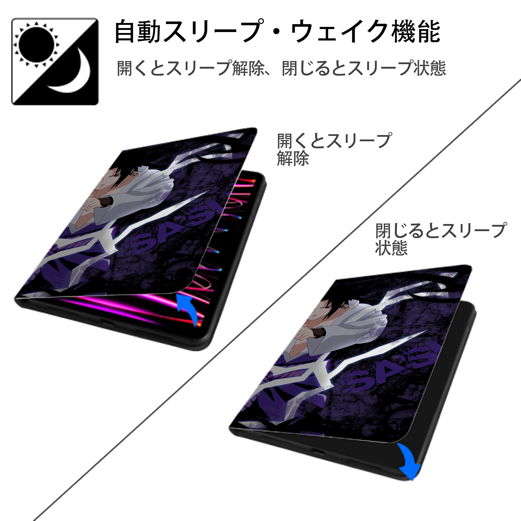 NARUTO -ナルト- NARUTO -ナルト- 疾風伝 IPad ケース ブック型 PUレザー TPU 耐衝撃 軽量 薄型 ペン収納なし 全面保護 IPad 各モデル対応