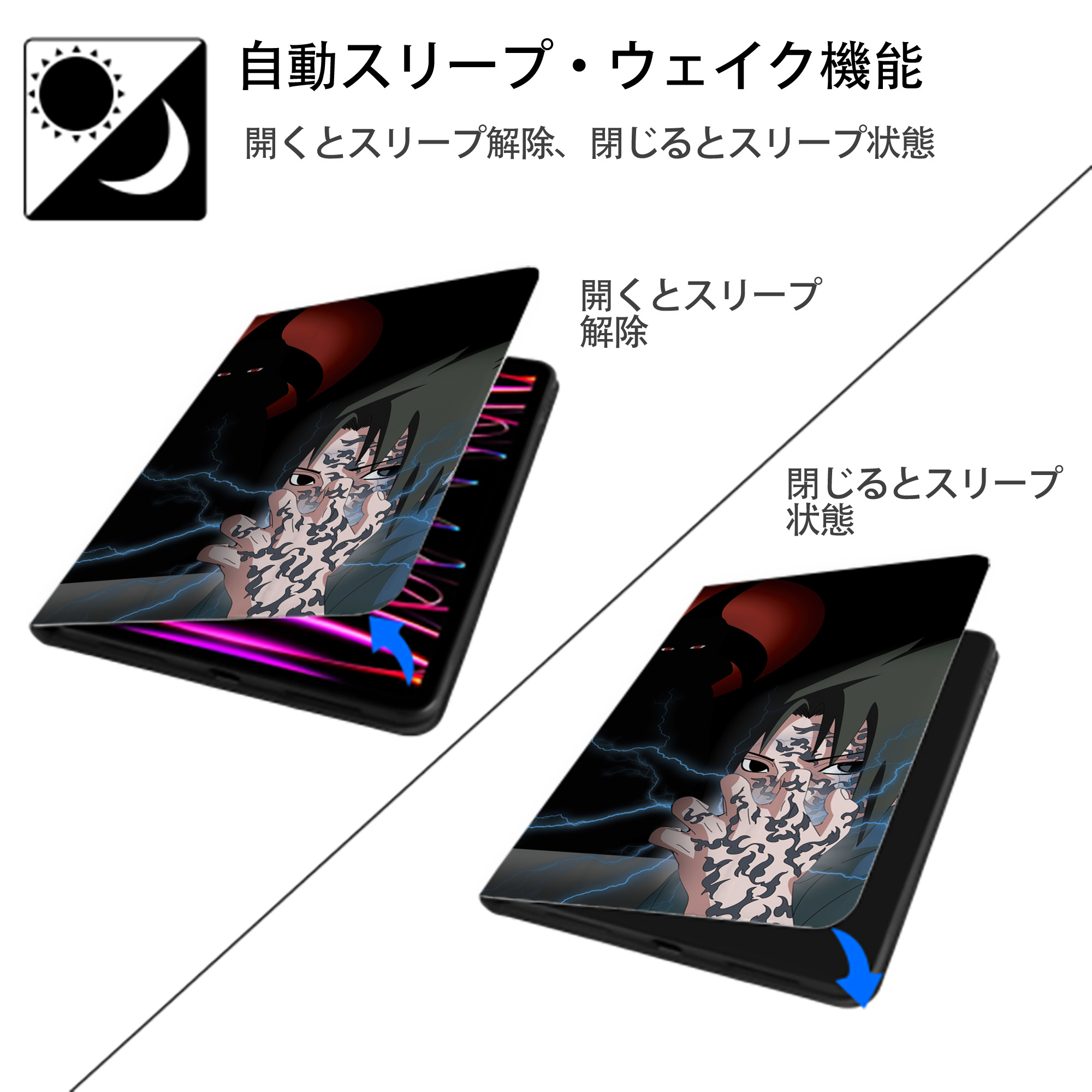NARUTO -ナルト- NARUTO -ナルト- 疾風伝 IPad ケース ブック型 PUレザー TPU 耐衝撃 軽量 薄型 ペン収納なし 全面保護 IPad 各モデル対応