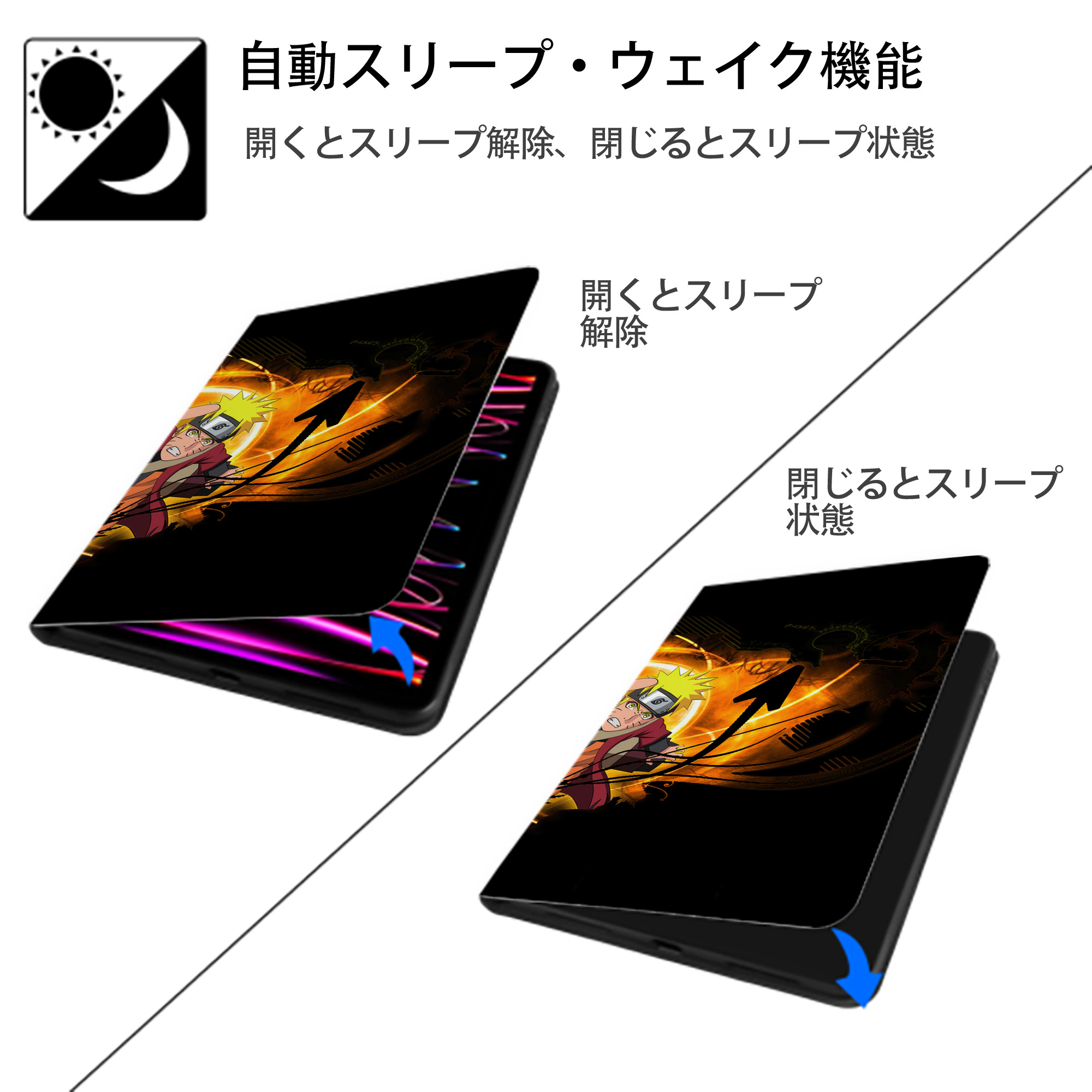 NARUTO -ナルト- NARUTO -ナルト- 疾風伝 IPad ケース ブック型 PUレザー TPU 耐衝撃 軽量 薄型 ペン収納なし 全面保護 IPad 各モデル対応