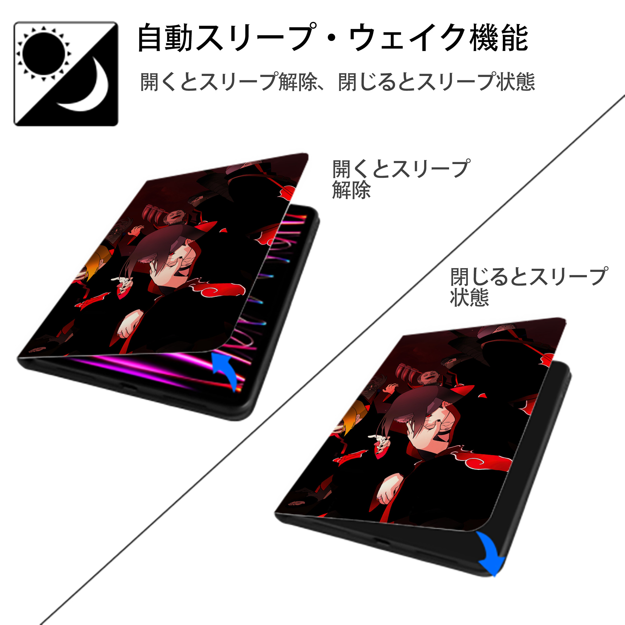 NARUTO -ナルト- NARUTO -ナルト- 疾風伝 IPad ケース ブック型 PUレザー TPU 耐衝撃 軽量 薄型 ペン収納なし 全面保護 IPad 各モデル対応