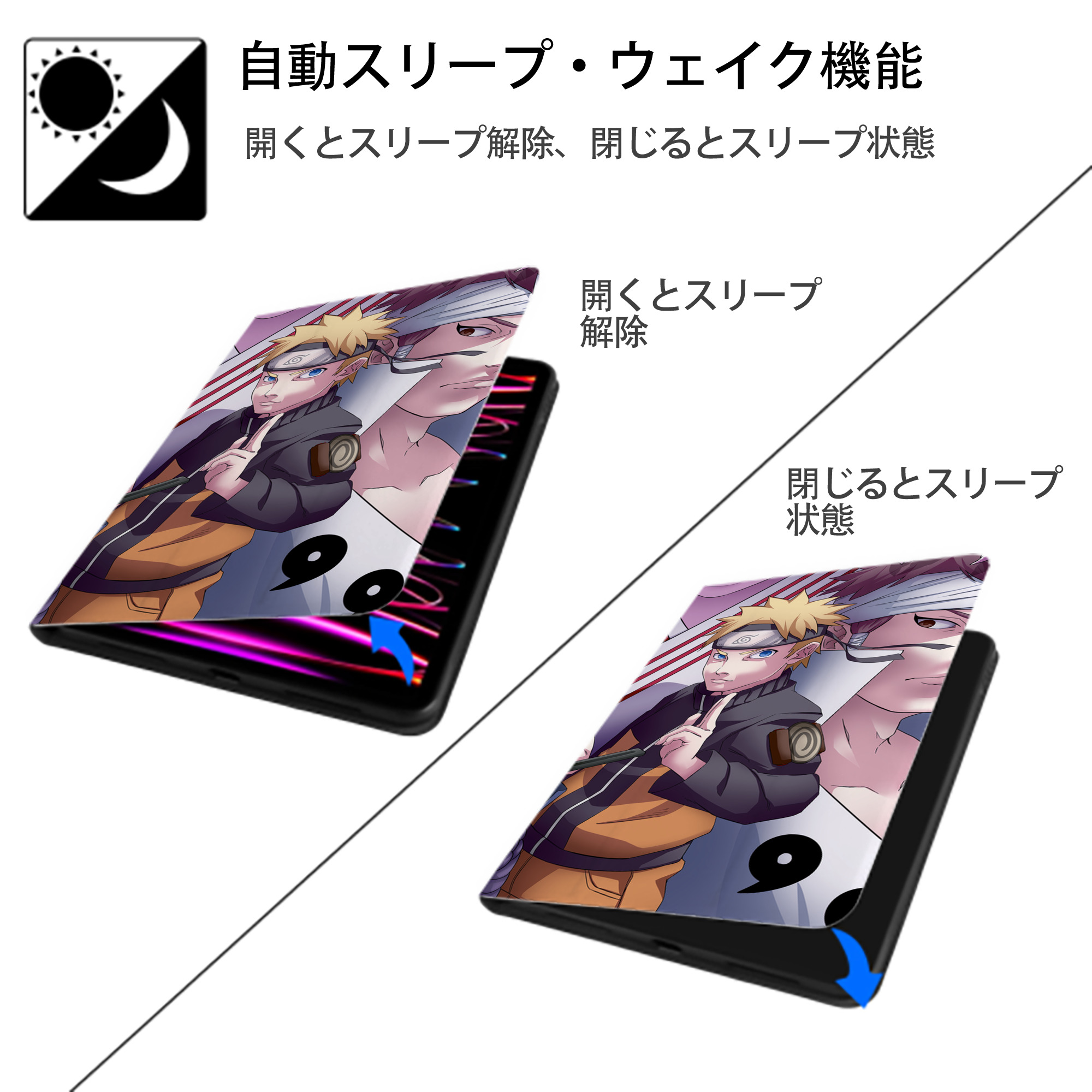NARUTO -ナルト- NARUTO -ナルト- 疾風伝 IPad ケース ブック型 PUレザー TPU 耐衝撃 軽量 薄型 ペン収納なし 全面保護 IPad 各モデル対応