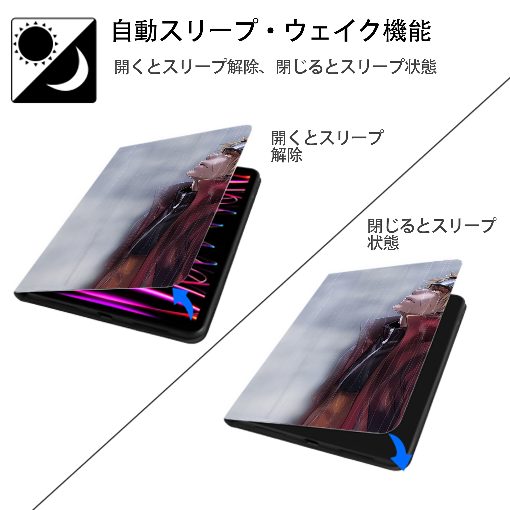 NARUTO -ナルト- NARUTO -ナルト- 疾風伝 IPad ケース ブック型 PUレザー TPU 耐衝撃 軽量 薄型 ペン収納なし 全面保護 IPad 各モデル対応