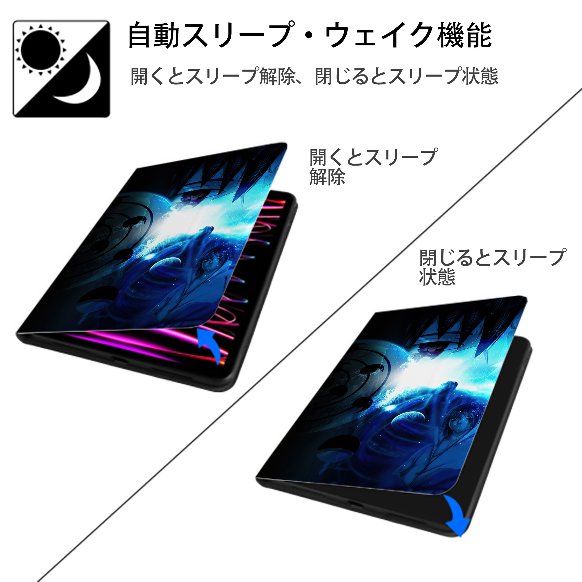 NARUTO -ナルト- NARUTO -ナルト- 疾風伝 IPad ケース ブック型 PUレザー TPU 耐衝撃 軽量 薄型 ペン収納なし 全面保護 IPad 各モデル対応