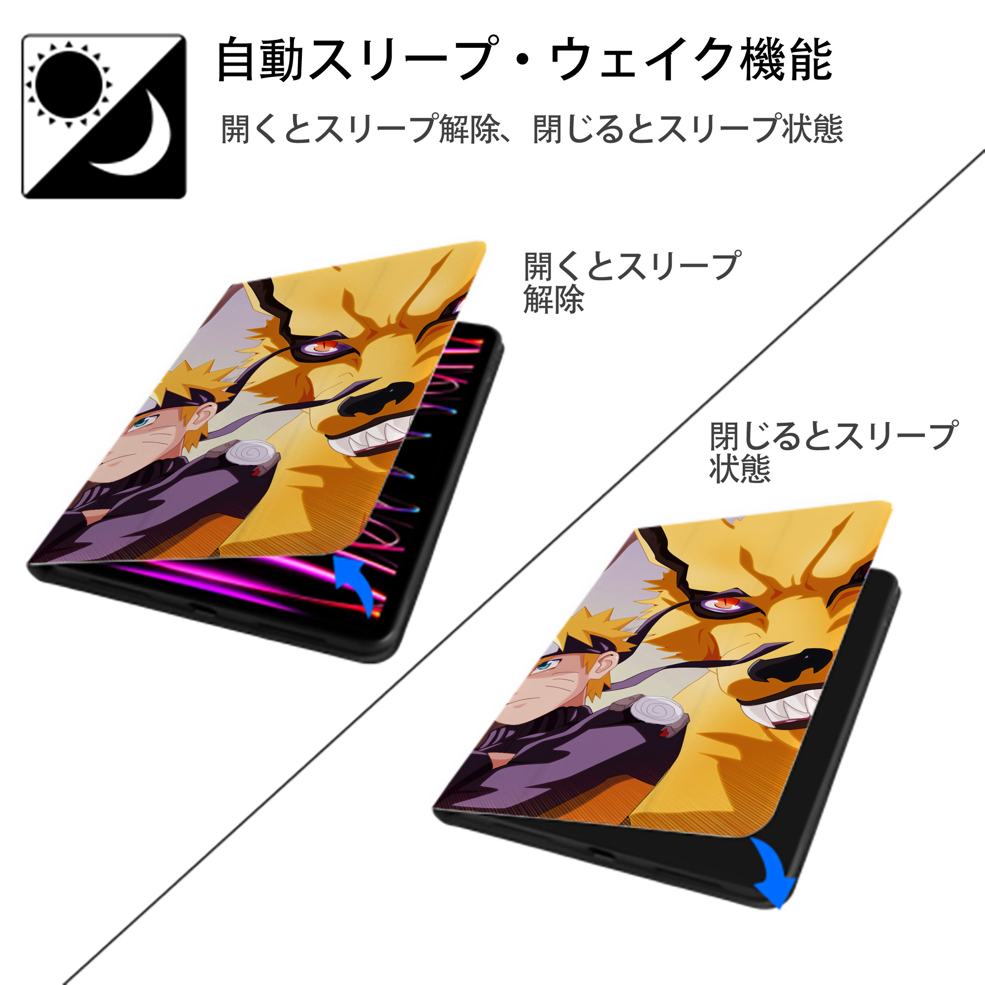NARUTO -ナルト- NARUTO -ナルト- 疾風伝 IPad ケース ブック型 PUレザー TPU 耐衝撃 軽量 薄型 ペン収納なし 全面保護 IPad 各モデル対応