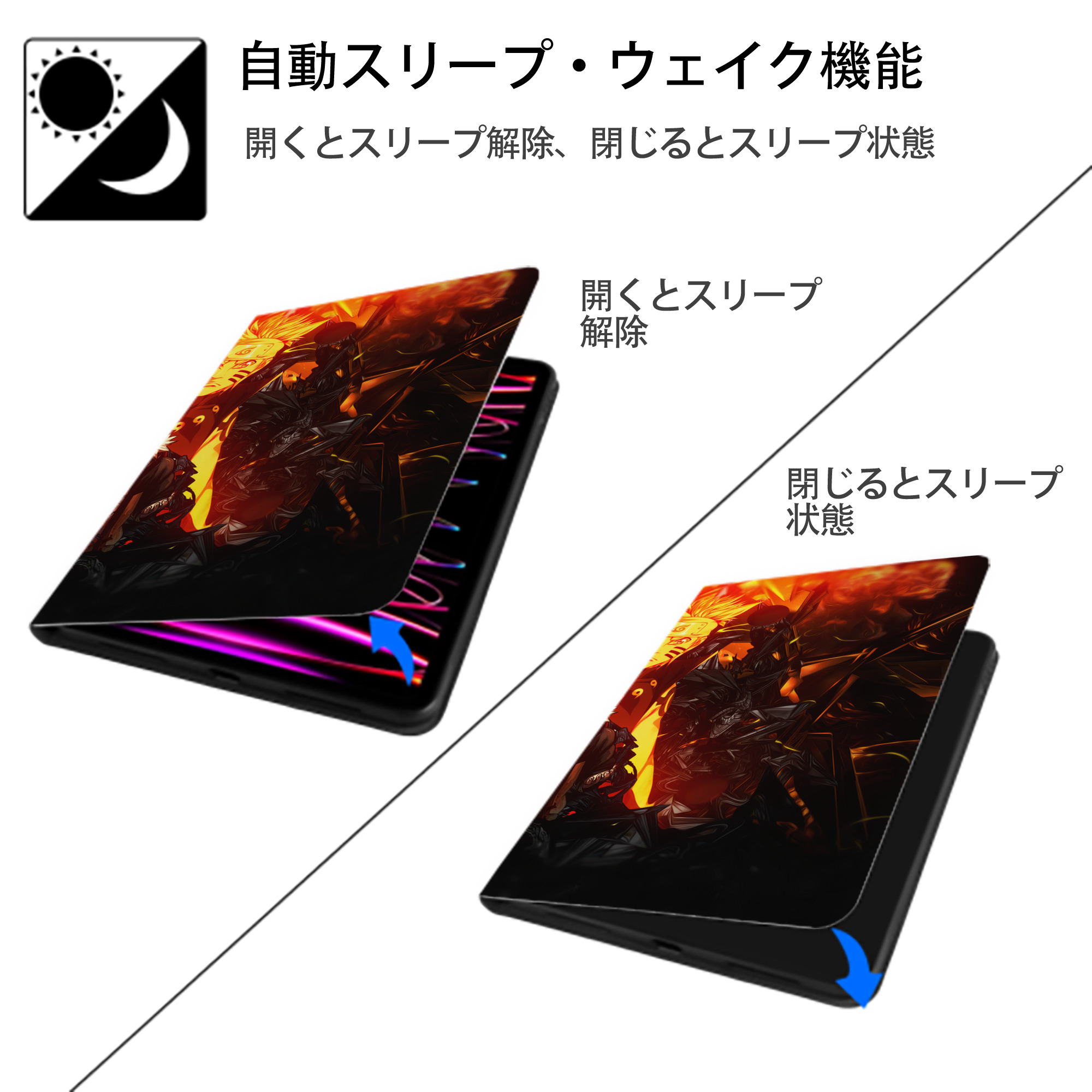 NARUTO -ナルト- NARUTO -ナルト- 疾風伝 IPad ケース ブック型 PUレザー TPU 耐衝撃 軽量 薄型 ペン収納なし 全面保護 IPad 各モデル対応