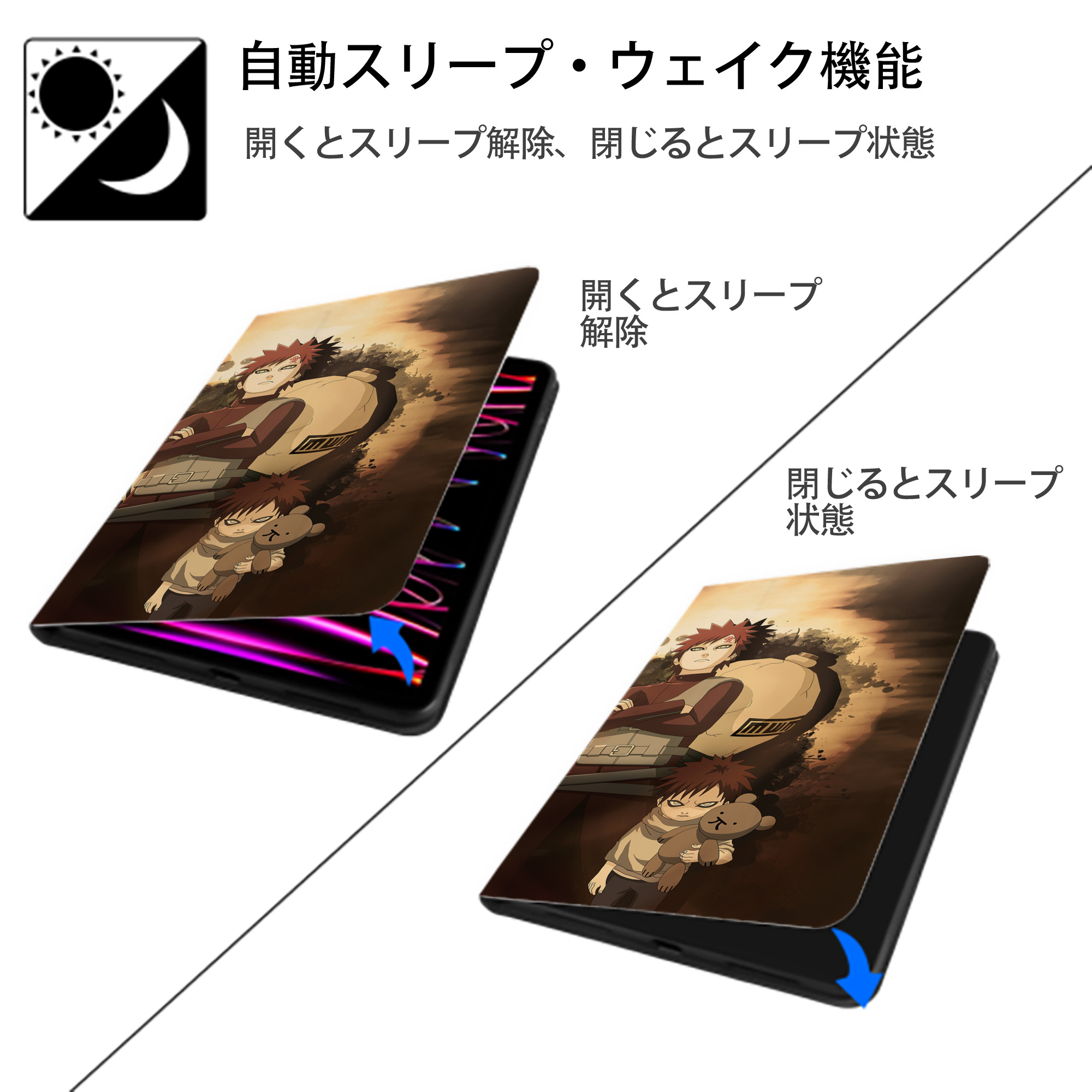 NARUTO -ナルト- NARUTO -ナルト- 疾風伝 IPad ケース ブック型 PUレザー TPU 耐衝撃 軽量 薄型 ペン収納なし 全面保護 IPad 各モデル対応