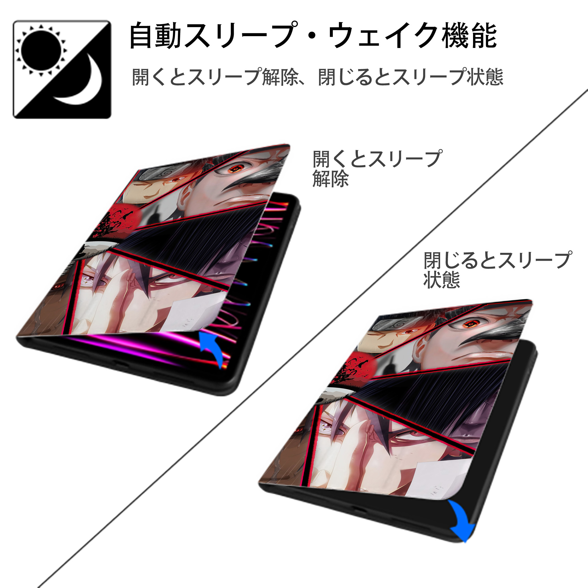 NARUTO -ナルト- NARUTO -ナルト- 疾風伝 IPad ケース ブック型 PUレザー TPU 耐衝撃 軽量 薄型 ペン収納なし 全面保護 IPad 各モデル対応