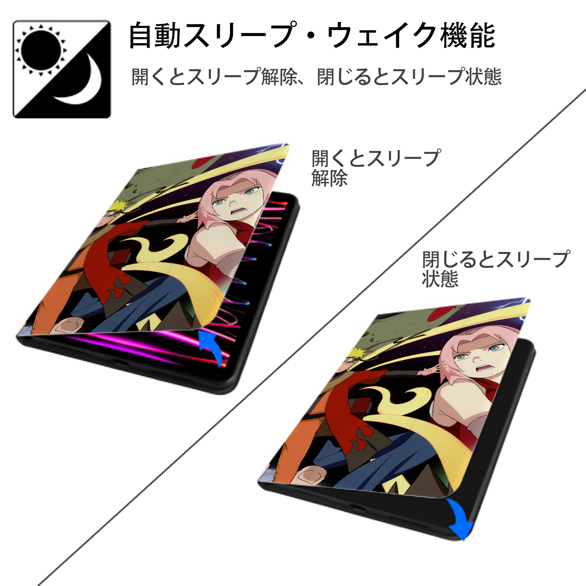 NARUTO -ナルト- NARUTO -ナルト- 疾風伝 IPad ケース ブック型 PUレザー TPU 耐衝撃 軽量 薄型 ペン収納なし 全面保護 IPad 各モデル対応