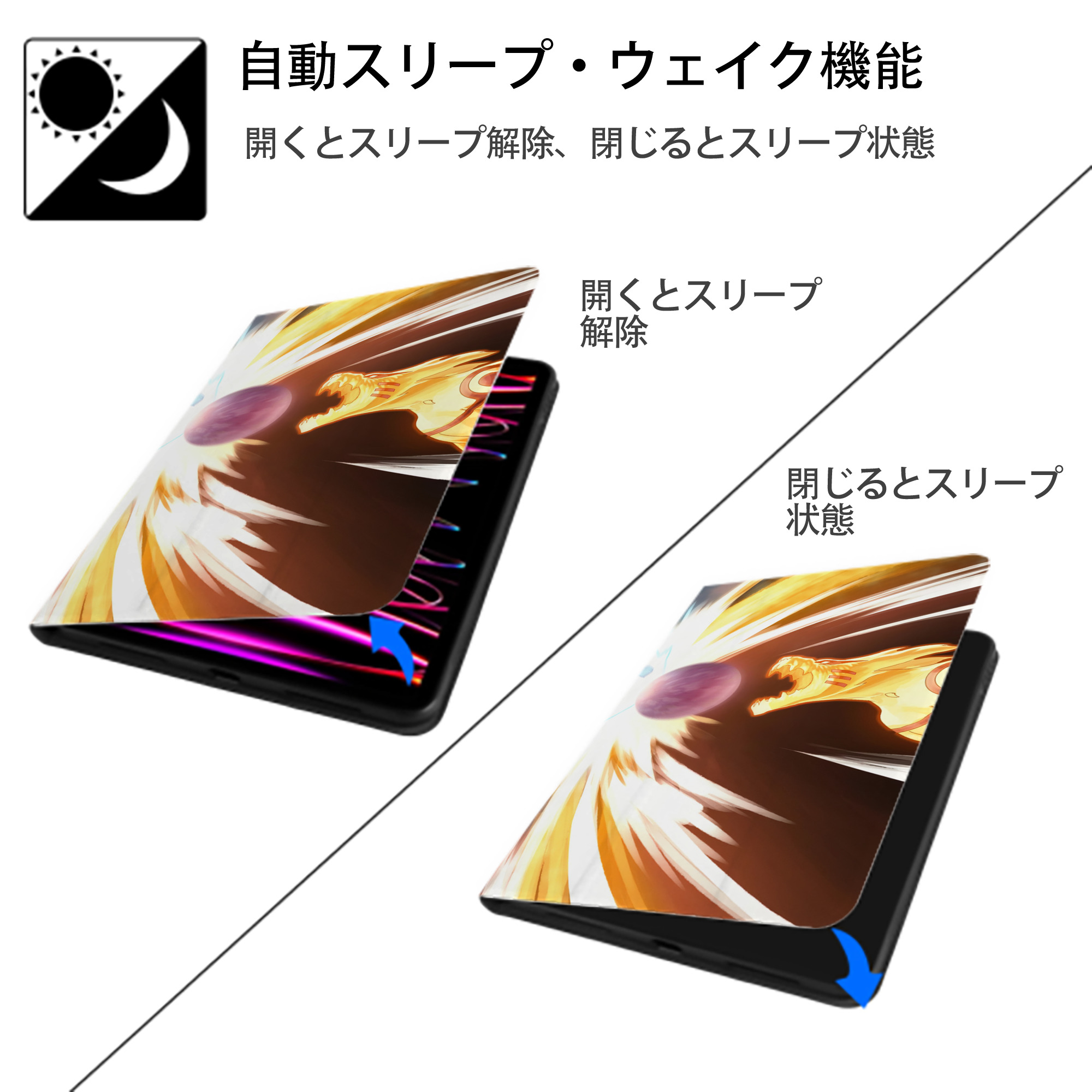 NARUTO -ナルト- NARUTO -ナルト- 疾風伝 IPad ケース ブック型 PUレザー TPU 耐衝撃 軽量 薄型 ペン収納なし 全面保護 IPad 各モデル対応