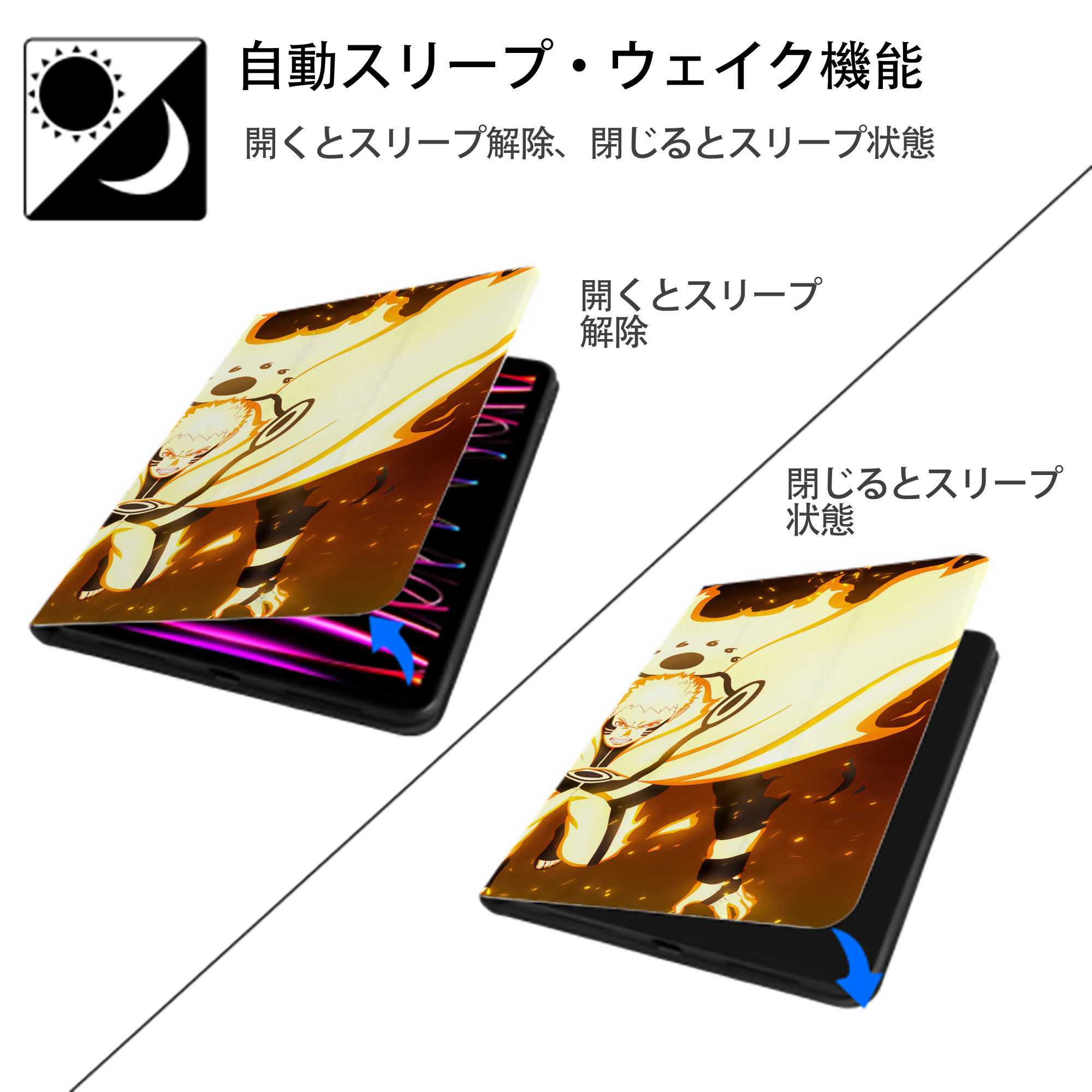 NARUTO -ナルト- NARUTO -ナルト- 疾風伝 IPad ケース ブック型 PUレザー TPU 耐衝撃 軽量 薄型 ペン収納なし 全面保護 IPad 各モデル対応