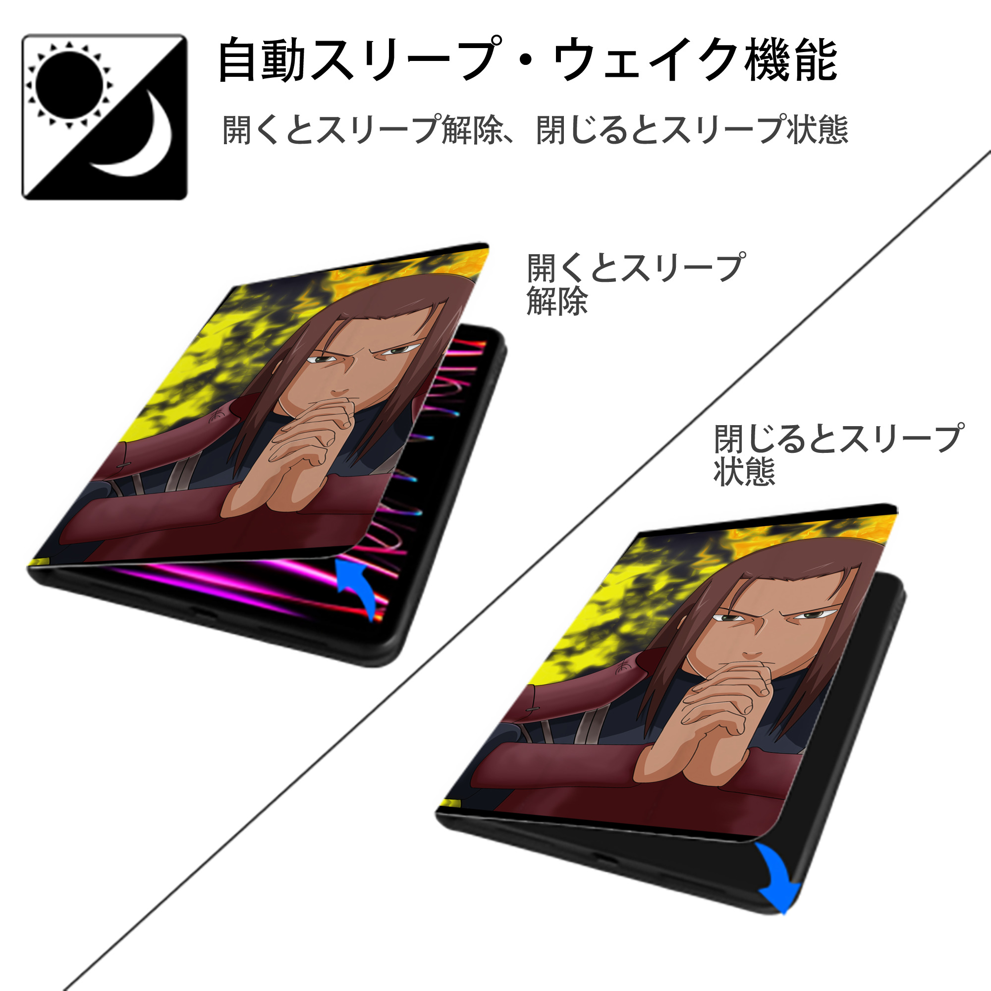NARUTO -ナルト- NARUTO -ナルト- 疾風伝 IPad ケース ブック型 PUレザー TPU 耐衝撃 軽量 薄型 ペン収納なし 全面保護 IPad 各モデル対応