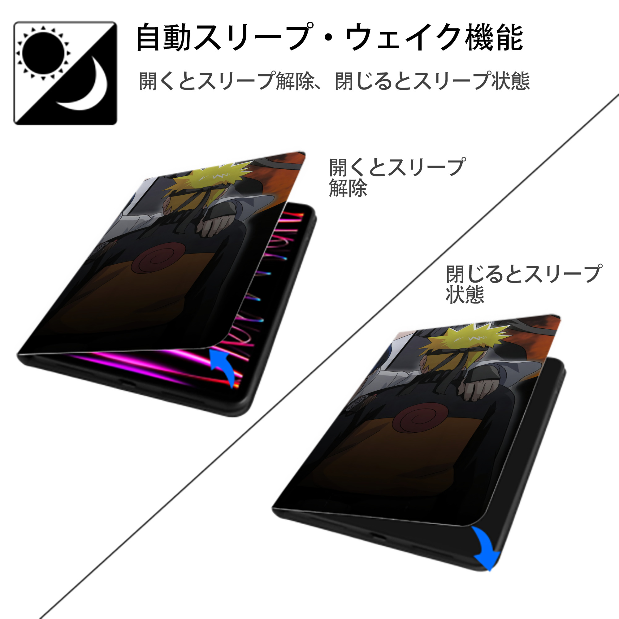 NARUTO -ナルト- NARUTO -ナルト- 疾風伝 IPad ケース ブック型 PUレザー TPU 耐衝撃 軽量 薄型 ペン収納なし 全面保護 IPad 各モデル対応