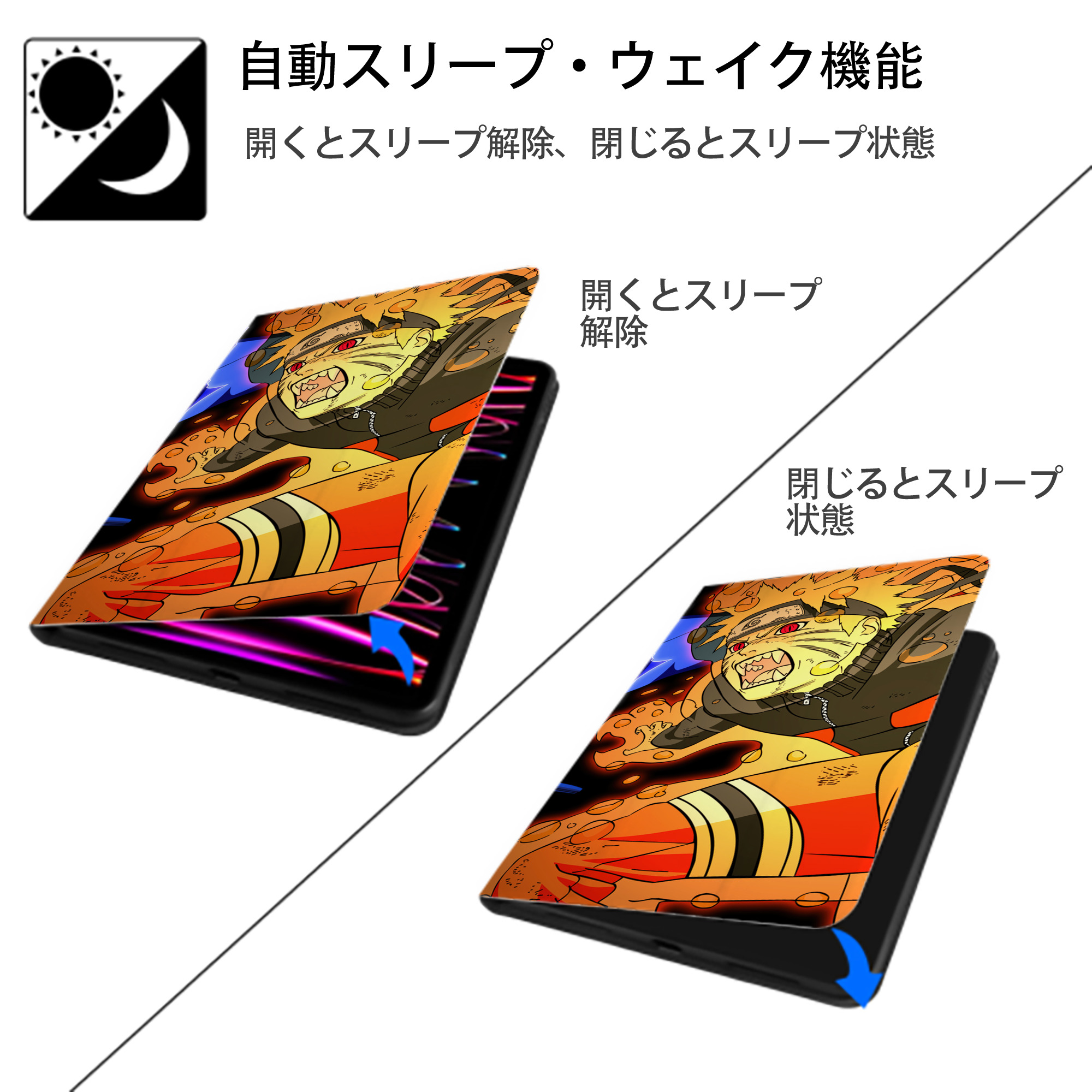 NARUTO -ナルト- NARUTO -ナルト- 疾風伝 IPad ケース ブック型 PUレザー TPU 耐衝撃 軽量 薄型 ペン収納なし 全面保護 IPad 各モデル対応