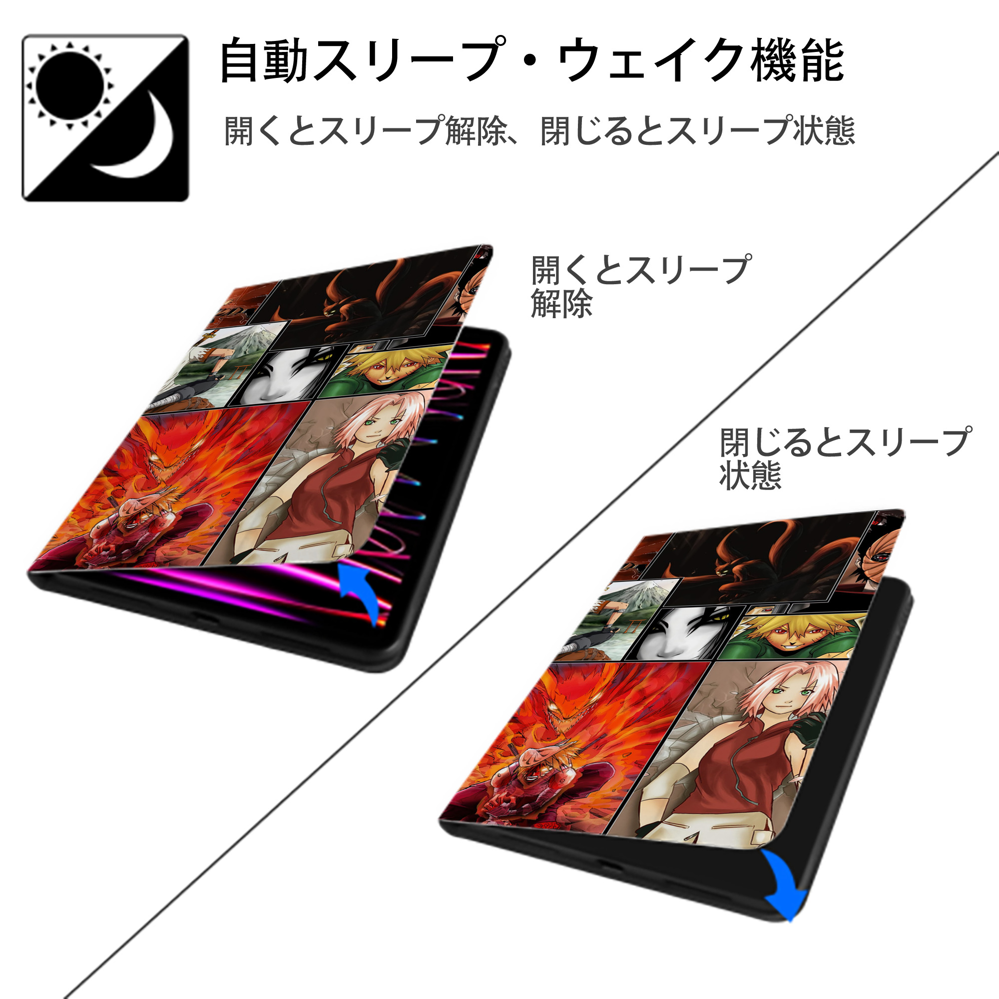 NARUTO -ナルト- NARUTO -ナルト- 疾風伝 IPad ケース ブック型 PUレザー TPU 耐衝撃 軽量 薄型 ペン収納なし 全面保護 IPad 各モデル対応