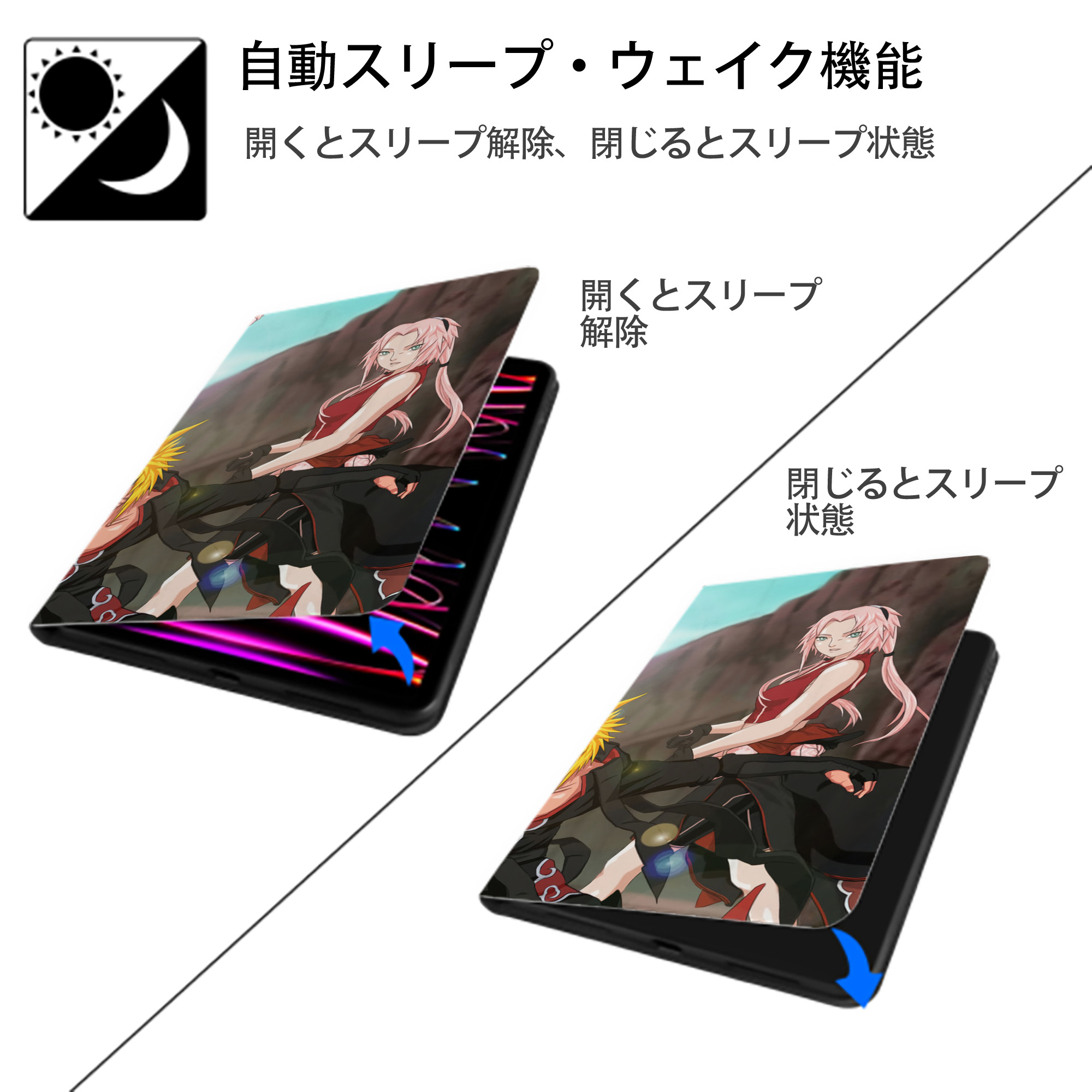 NARUTO -ナルト- NARUTO -ナルト- 疾風伝 IPad ケース ブック型 PUレザー TPU 耐衝撃 軽量 薄型 ペン収納なし 全面保護 IPad 各モデル対応