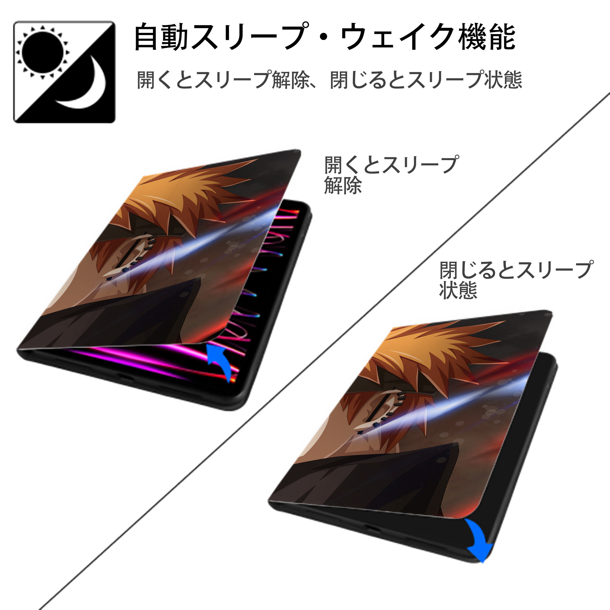 NARUTO -ナルト- NARUTO -ナルト- 疾風伝 IPad ケース ブック型 PUレザー TPU 耐衝撃 軽量 薄型 ペン収納なし 全面保護 IPad 各モデル対応