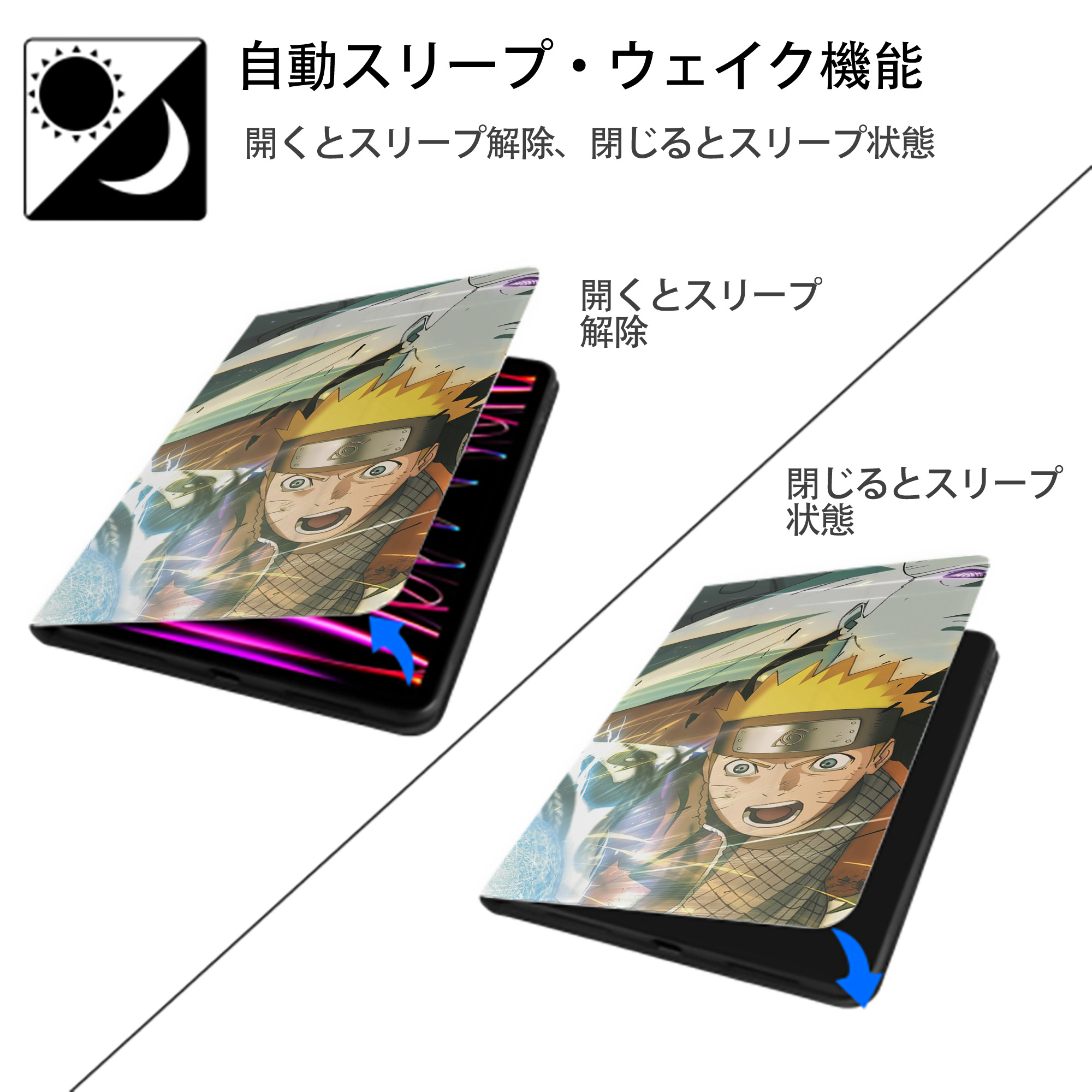 NARUTO -ナルト- NARUTO -ナルト- 疾風伝 IPad ケース ブック型 PUレザー TPU 耐衝撃 軽量 薄型 ペン収納なし 全面保護 IPad 各モデル対応