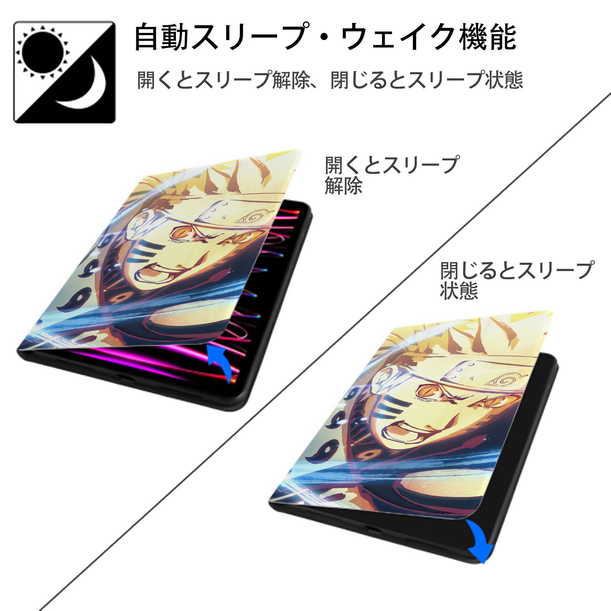 NARUTO -ナルト- NARUTO -ナルト- 疾風伝 IPad ケース ブック型 PUレザー TPU 耐衝撃 軽量 薄型 ペン収納なし 全面保護 IPad 各モデル対応