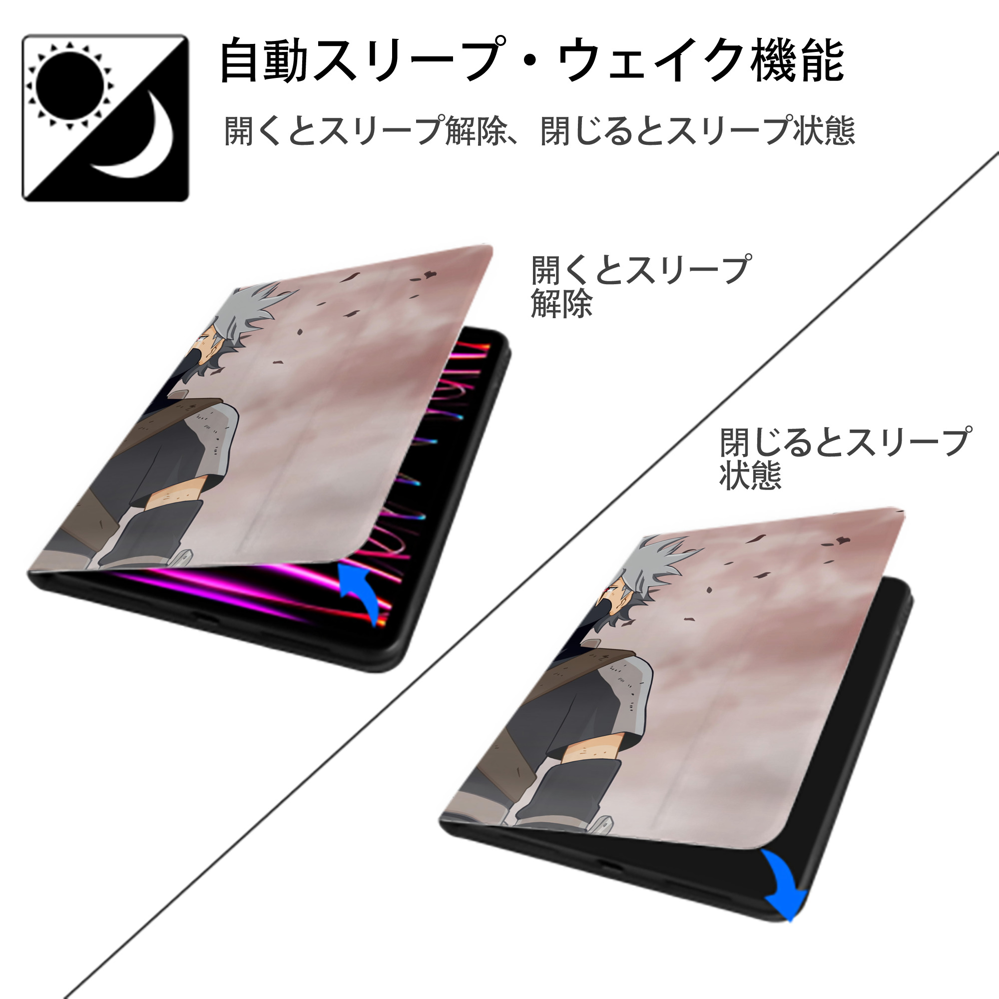 NARUTO -ナルト- NARUTO -ナルト- 疾風伝 IPad ケース ブック型 PUレザー TPU 耐衝撃 軽量 薄型 ペン収納なし 全面保護 IPad 各モデル対応