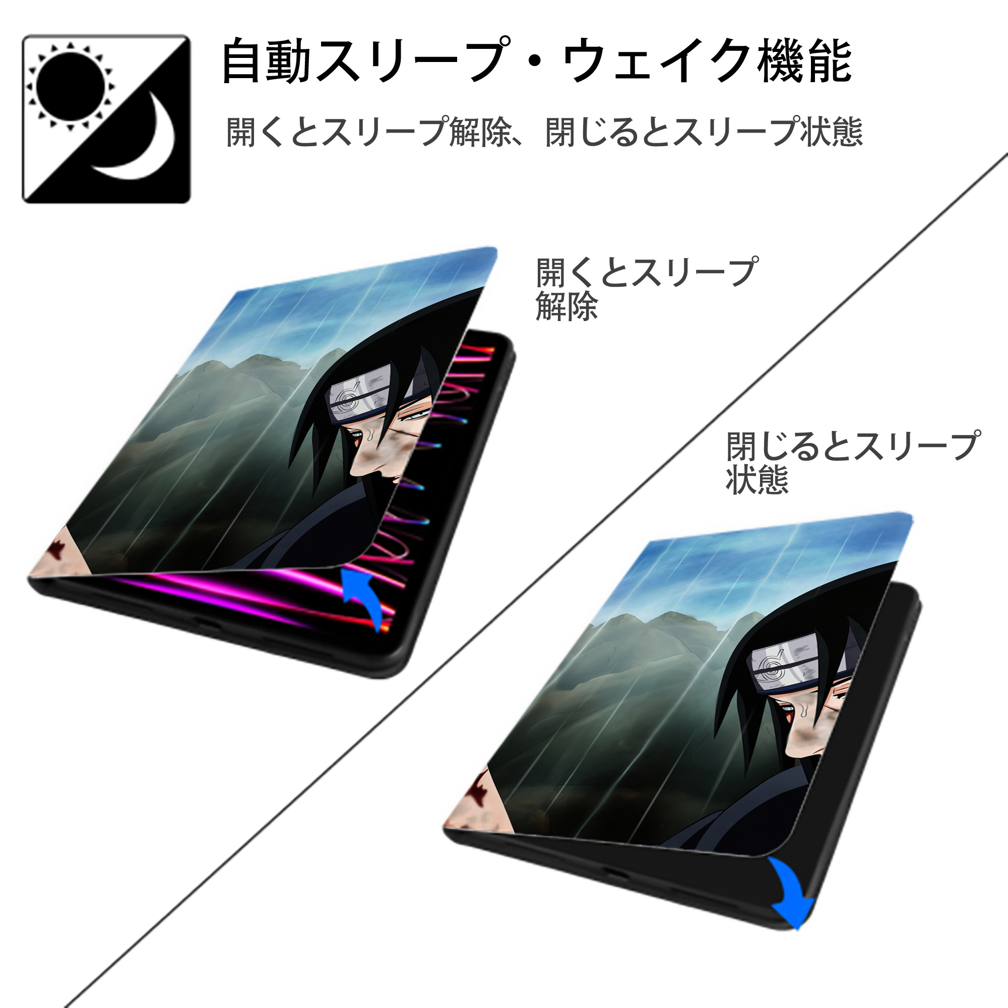 NARUTO -ナルト- NARUTO -ナルト- 疾風伝 IPad ケース ブック型 PUレザー TPU 耐衝撃 軽量 薄型 ペン収納なし 全面保護 IPad 各モデル対応