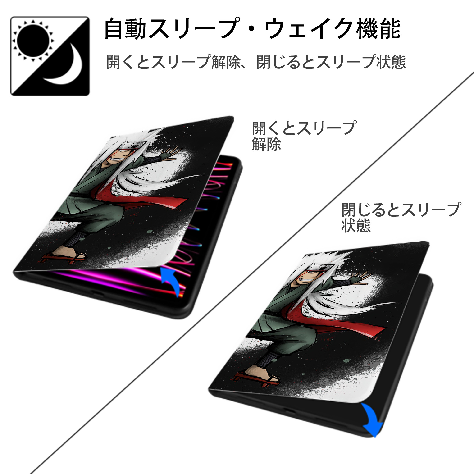 NARUTO -ナルト- NARUTO -ナルト- 疾風伝 IPad ケース ブック型 PUレザー TPU 耐衝撃 軽量 薄型 ペン収納なし 全面保護 IPad 各モデル対応