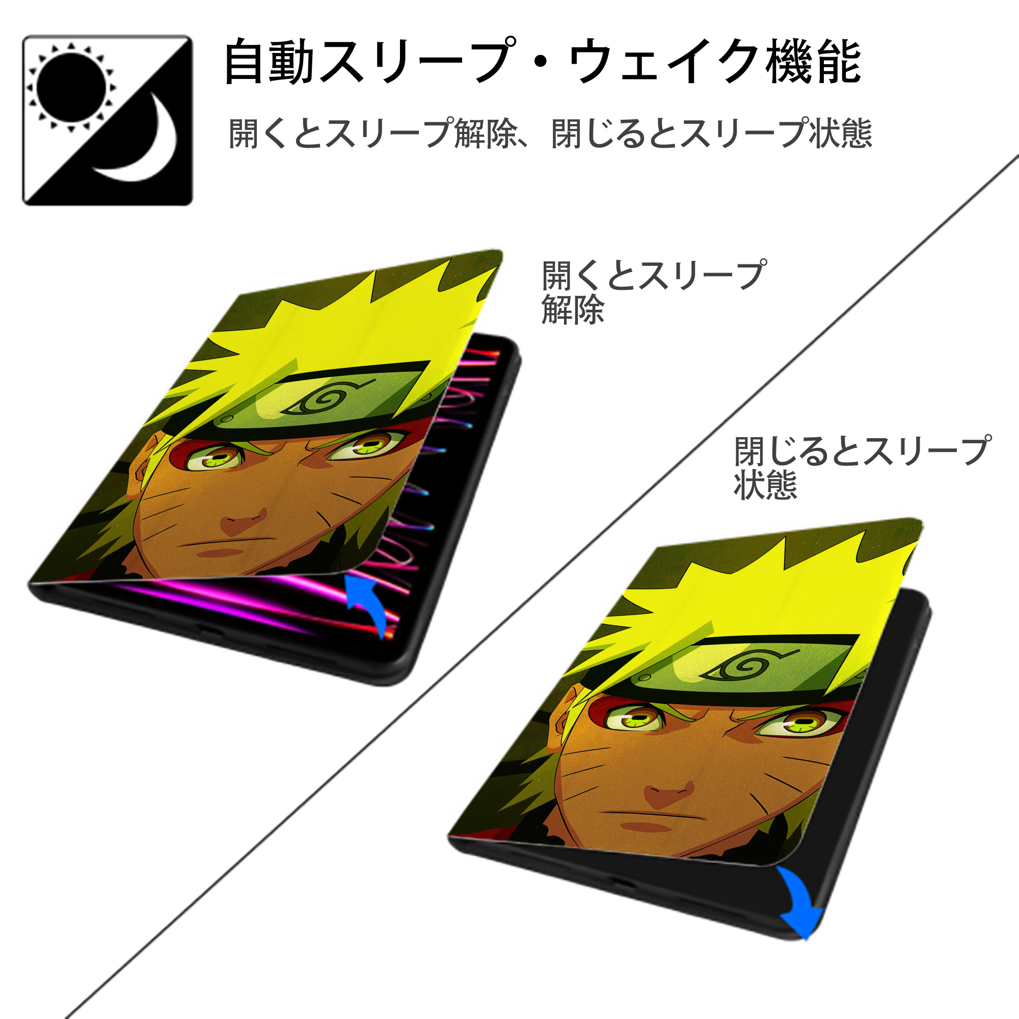 NARUTO -ナルト- NARUTO -ナルト- 疾風伝 IPad ケース ブック型 PUレザー TPU 耐衝撃 軽量 薄型 ペン収納なし 全面保護 IPad 各モデル対応