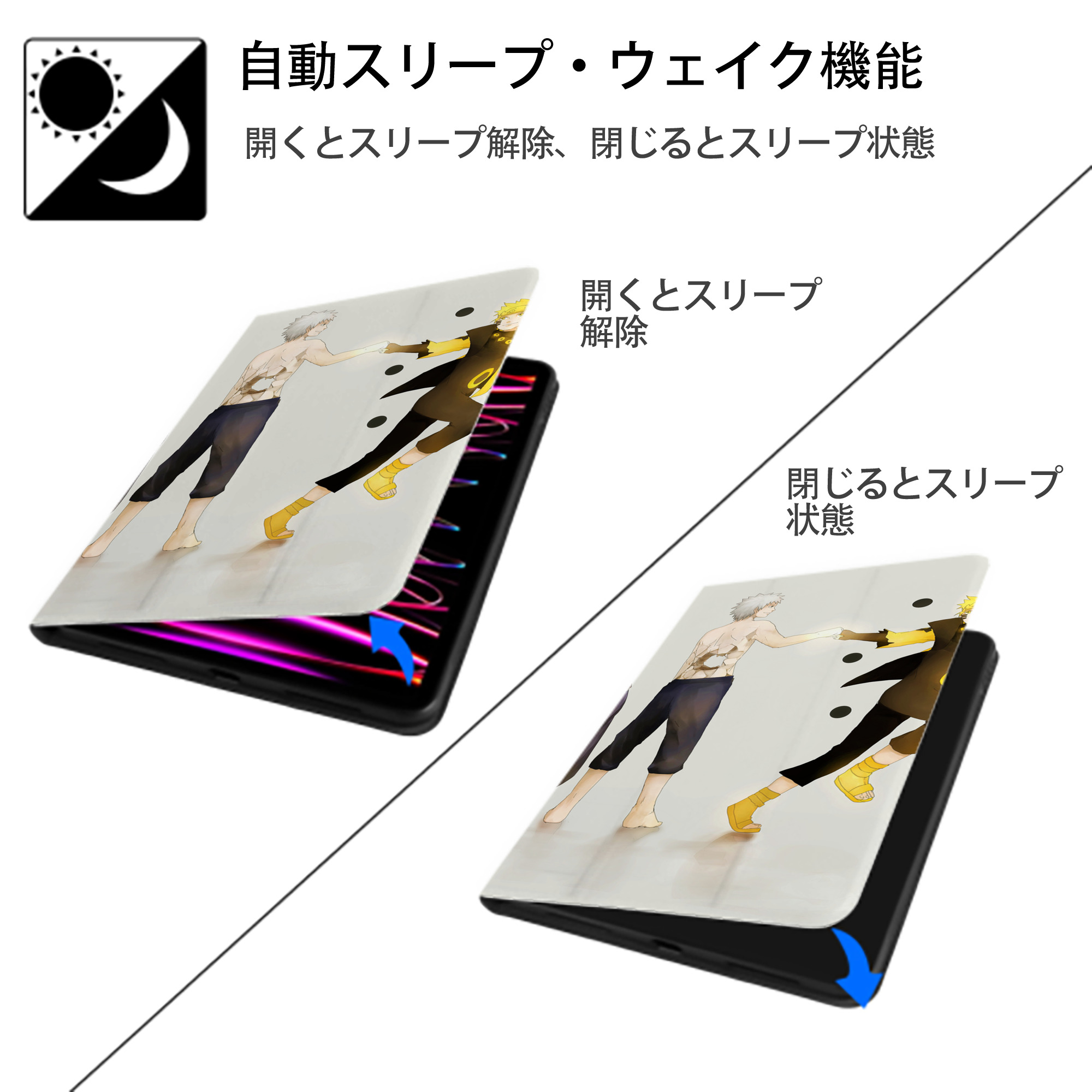 NARUTO -ナルト- NARUTO -ナルト- 疾風伝 IPad ケース ブック型 PUレザー TPU 耐衝撃 軽量 薄型 ペン収納なし 全面保護 IPad 各モデル対応