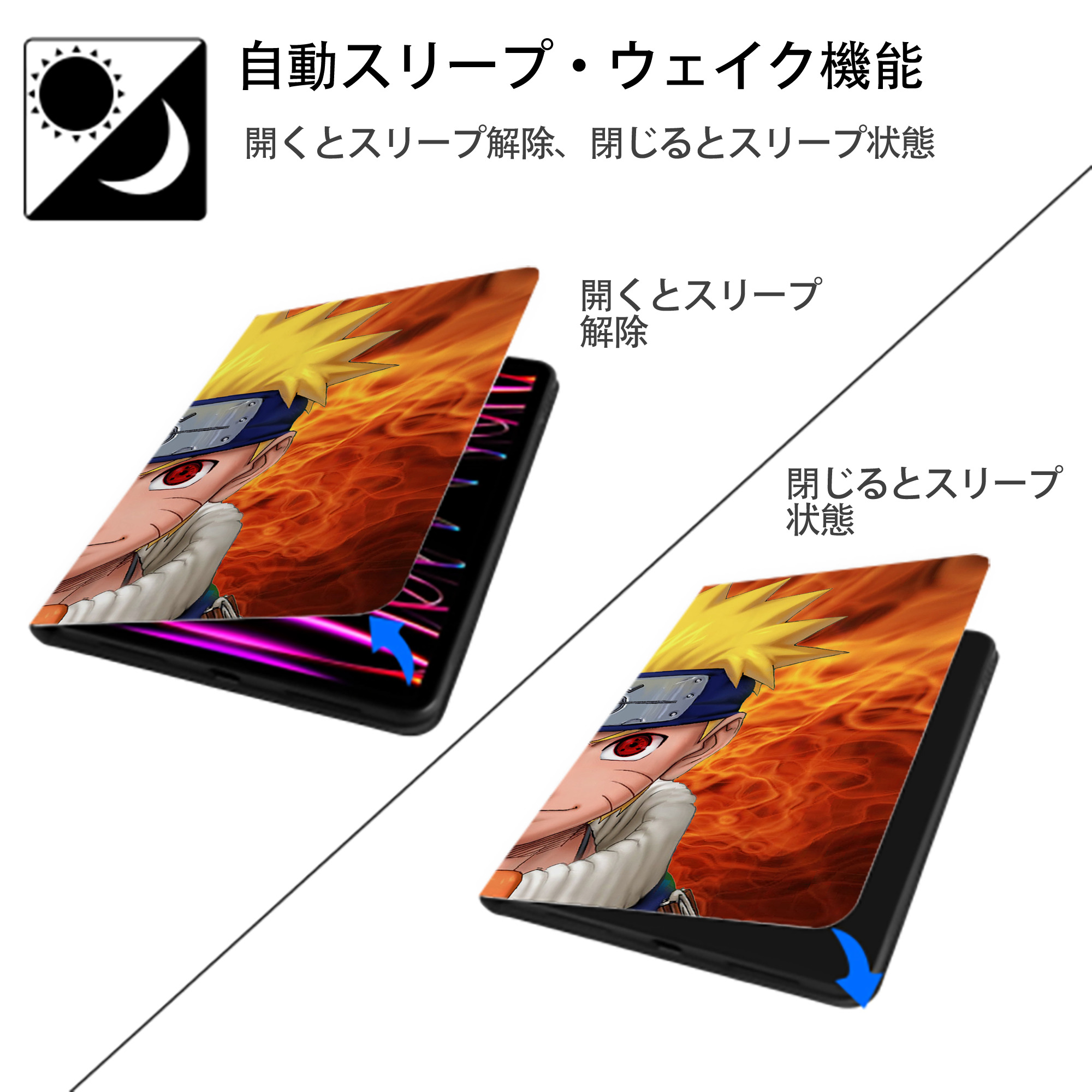 NARUTO -ナルト- NARUTO -ナルト- 疾風伝 IPad ケース ブック型 PUレザー TPU 耐衝撃 軽量 薄型 ペン収納なし 全面保護 IPad 各モデル対応