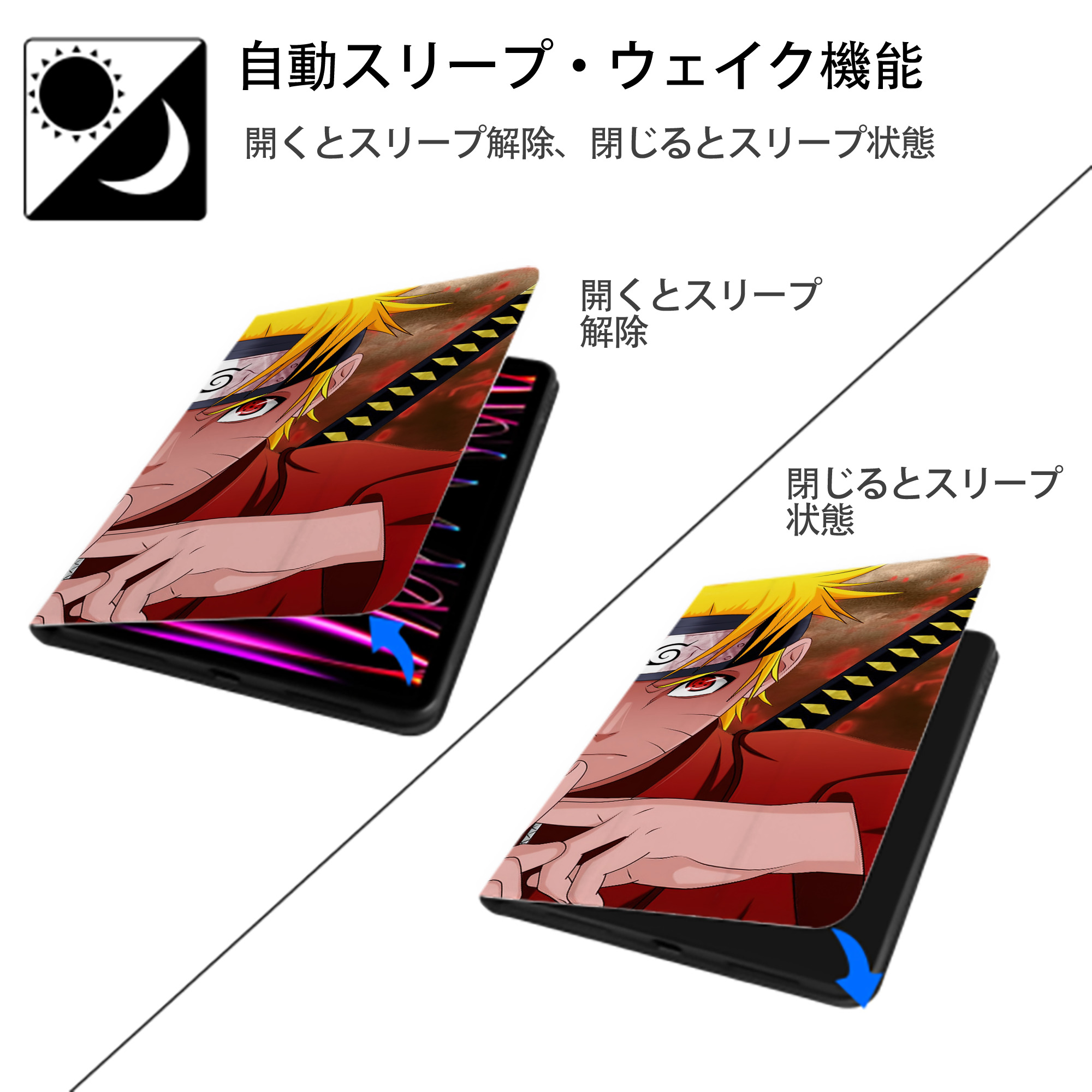 NARUTO -ナルト- NARUTO -ナルト- 疾風伝 IPad ケース ブック型 PUレザー TPU 耐衝撃 軽量 薄型 ペン収納なし 全面保護 IPad 各モデル対応