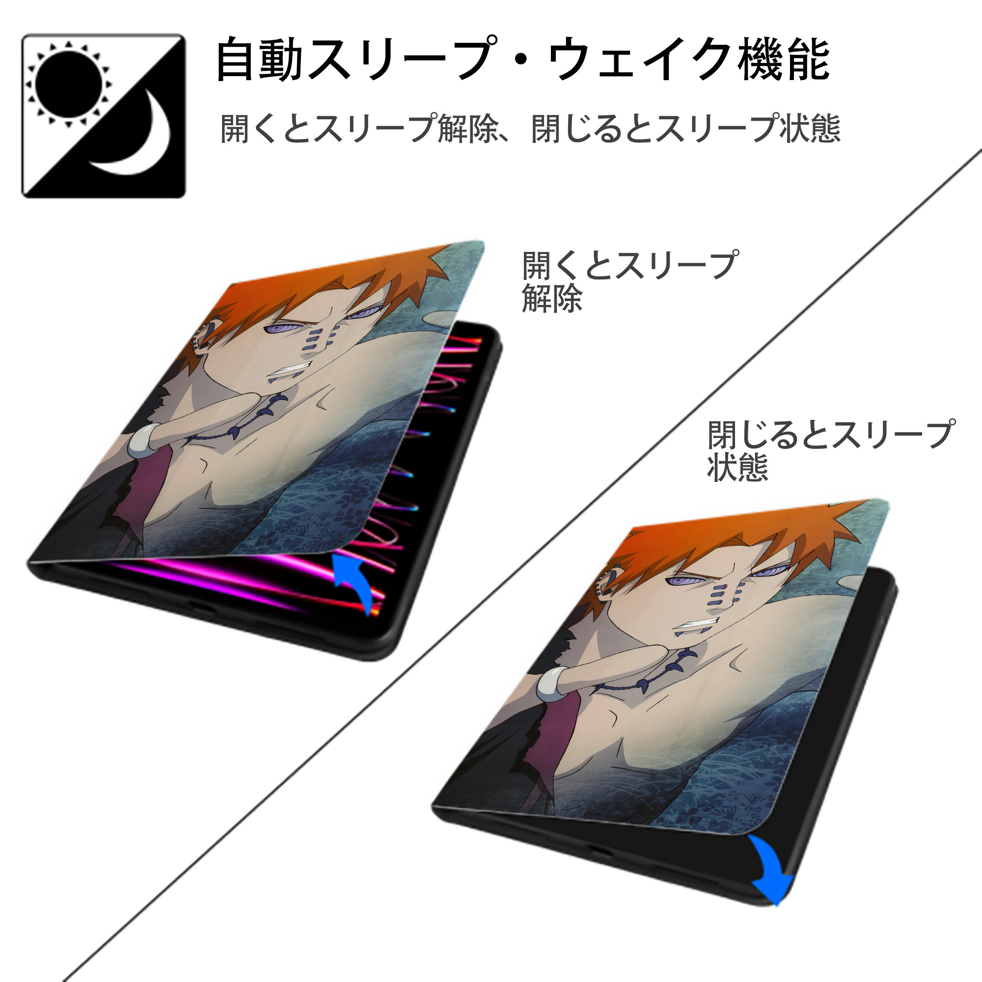 NARUTO -ナルト- NARUTO -ナルト- 疾風伝 IPad ケース ブック型 PUレザー TPU 耐衝撃 軽量 薄型 ペン収納なし 全面保護 IPad 各モデル対応