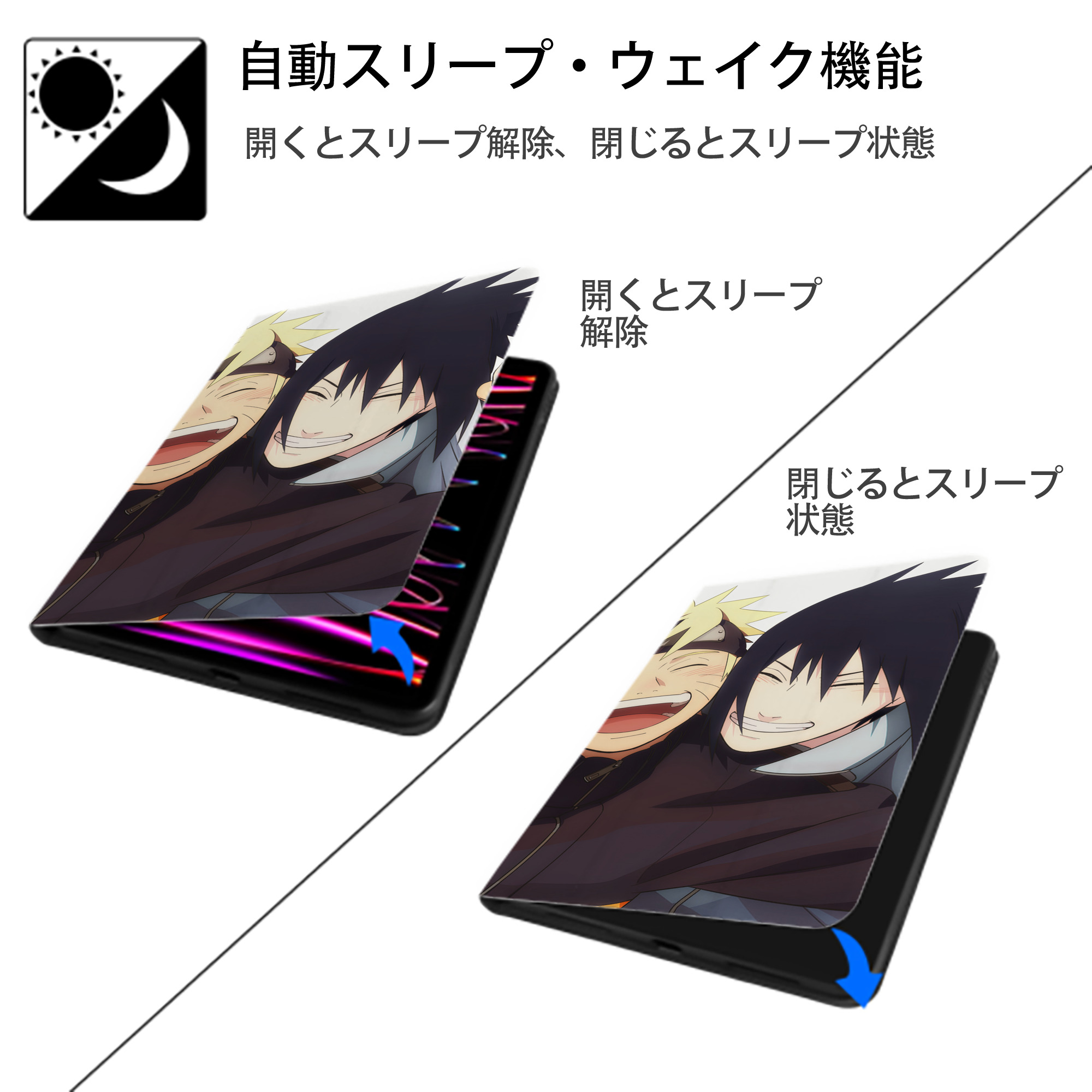 NARUTO -ナルト- NARUTO -ナルト- 疾風伝 IPad ケース ブック型 PUレザー TPU 耐衝撃 軽量 薄型 ペン収納なし 全面保護 IPad 各モデル対応