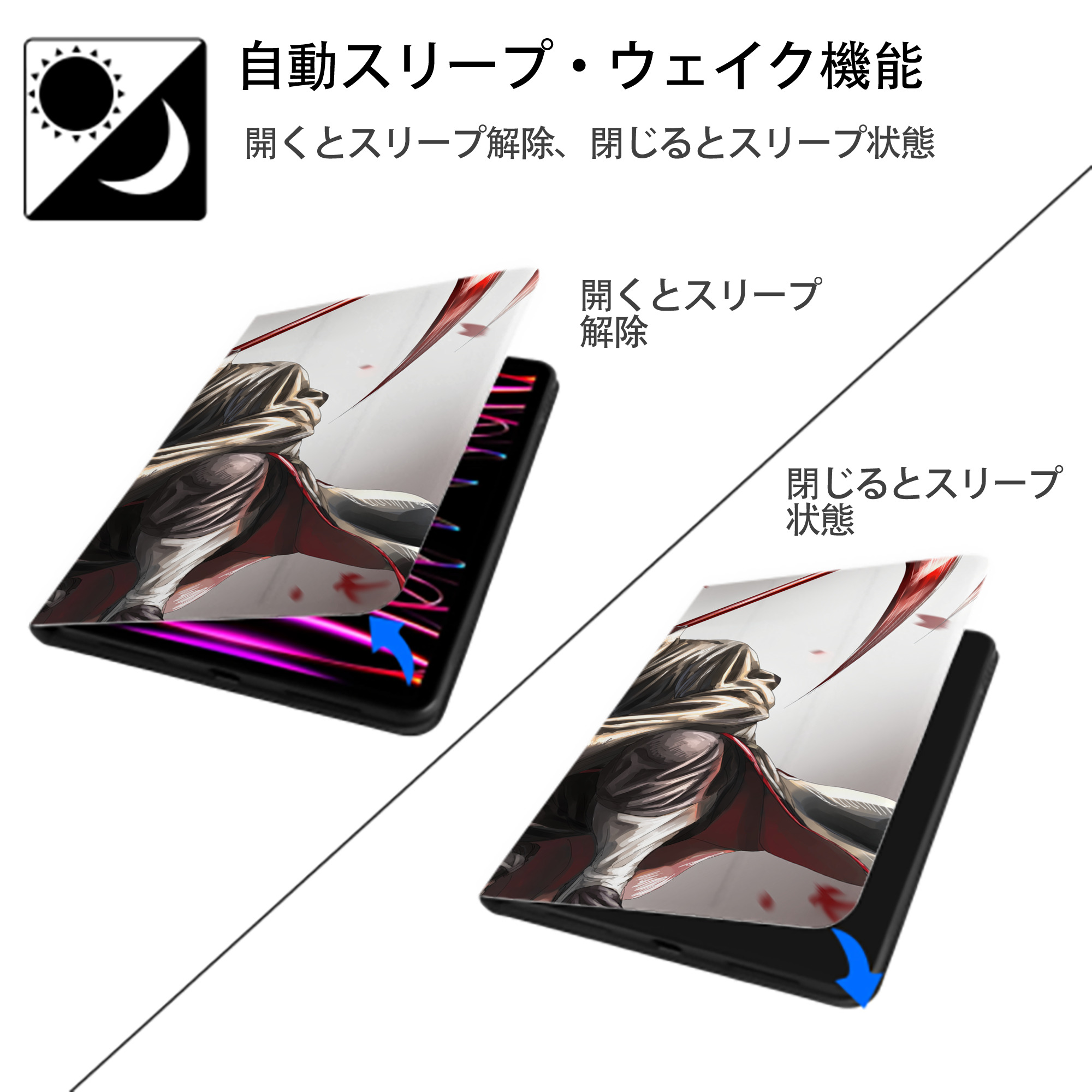 NARUTO -ナルト- NARUTO -ナルト- 疾風伝 IPad ケース ブック型 PUレザー TPU 耐衝撃 軽量 薄型 ペン収納なし 全面保護 IPad 各モデル対応