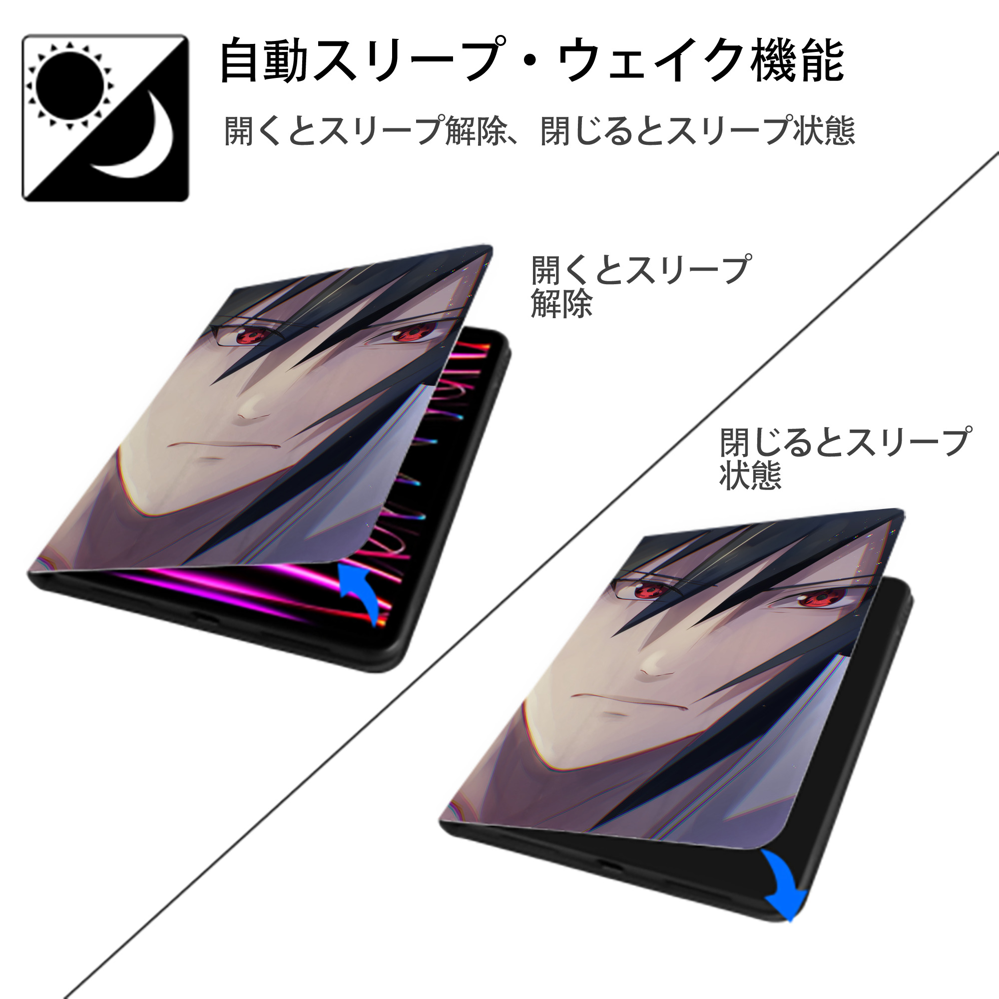 NARUTO -ナルト- NARUTO -ナルト- 疾風伝 IPad ケース ブック型 PUレザー TPU 耐衝撃 軽量 薄型 ペン収納なし 全面保護 IPad 各モデル対応