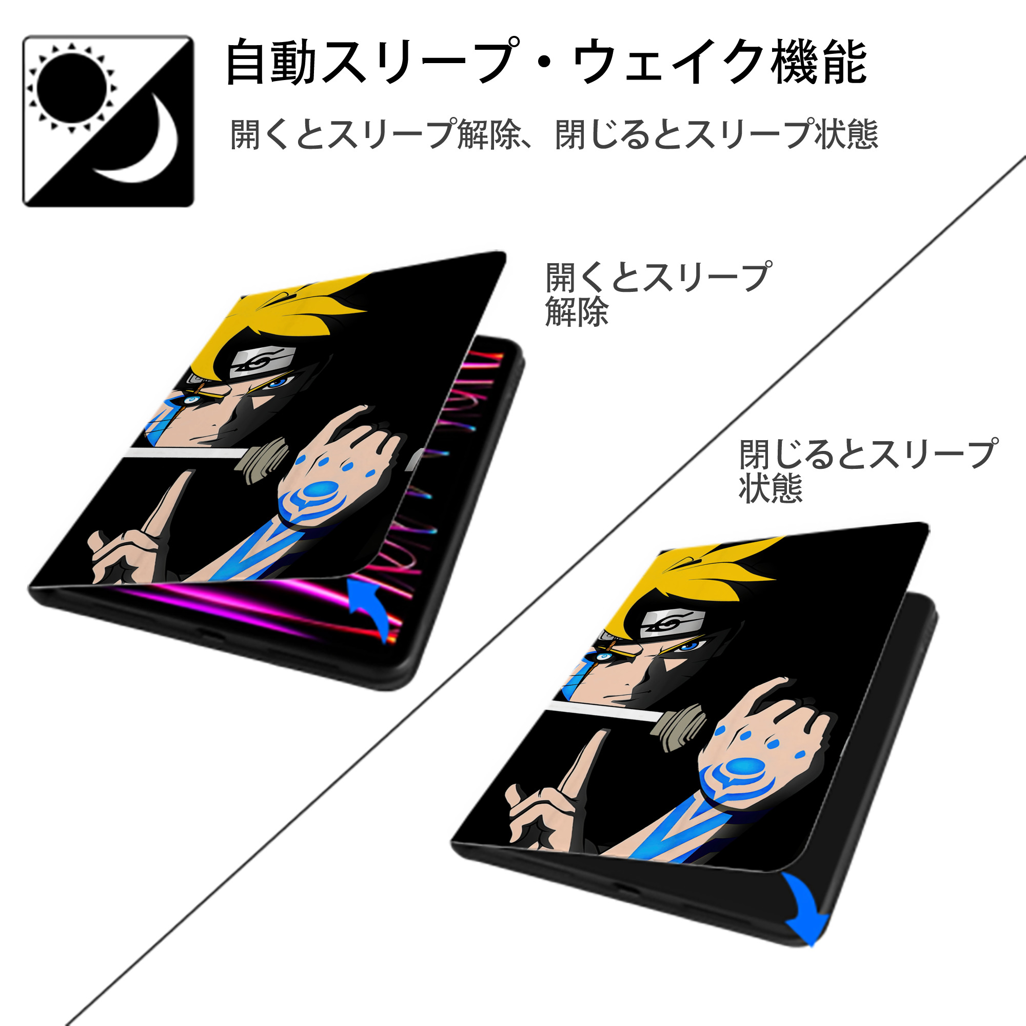 NARUTO -ナルト- NARUTO -ナルト- 疾風伝 IPad ケース ブック型 PUレザー TPU 耐衝撃 軽量 薄型 ペン収納なし 全面保護 IPad 各モデル対応