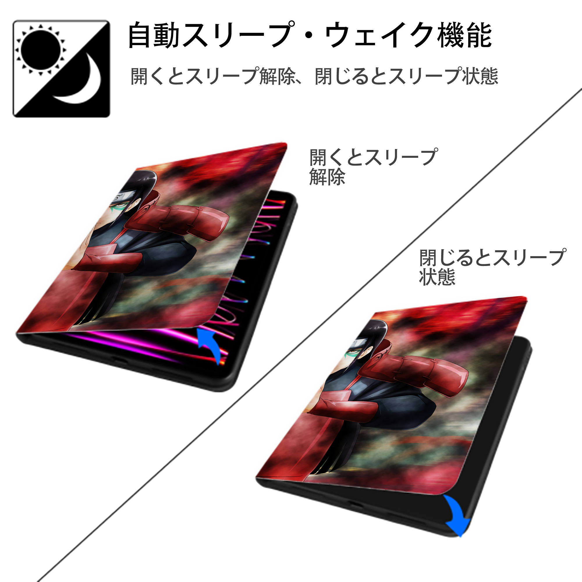 NARUTO -ナルト- NARUTO -ナルト- 疾風伝 IPad ケース ブック型 PUレザー TPU 耐衝撃 軽量 薄型 ペン収納なし 全面保護 IPad 各モデル対応