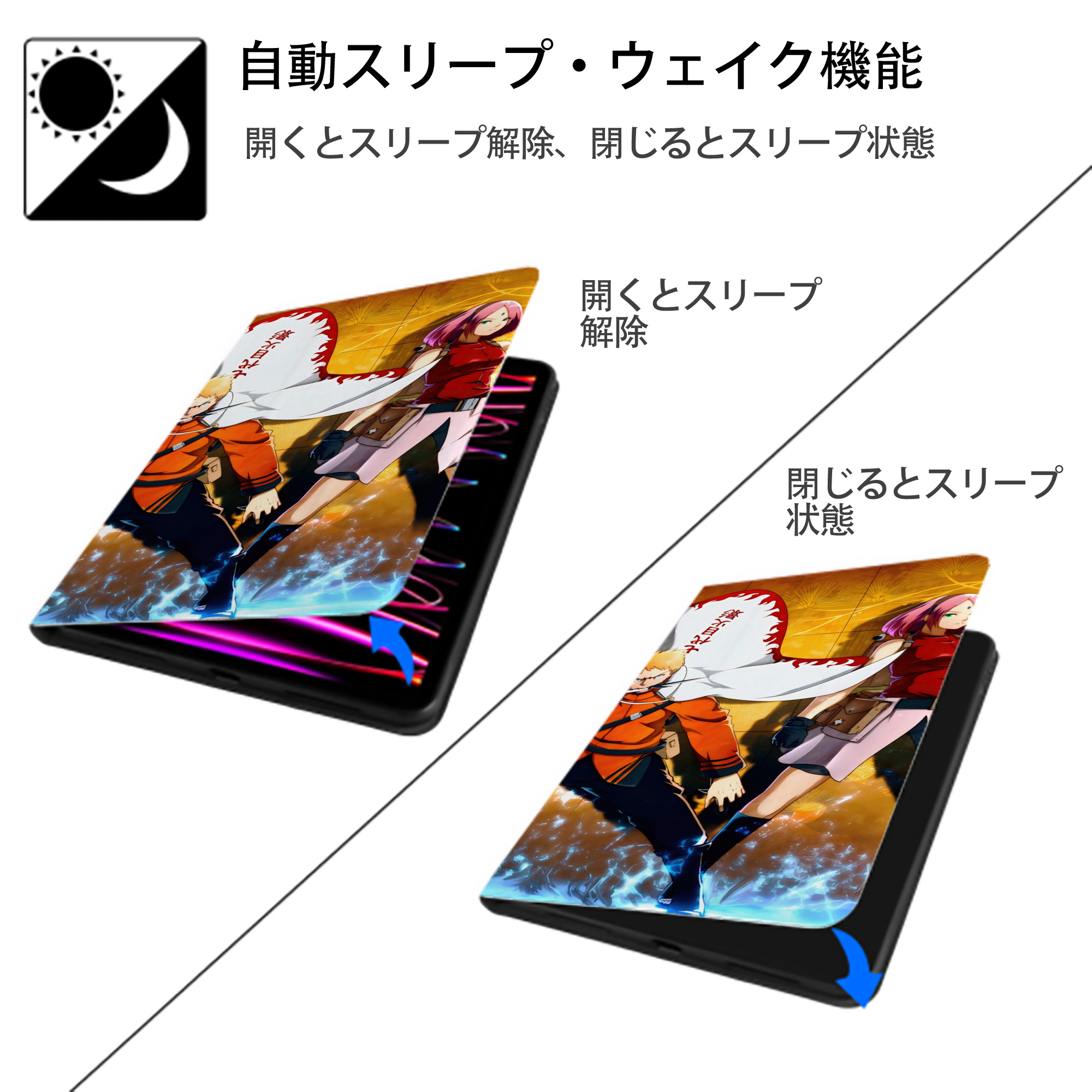 NARUTO -ナルト- NARUTO -ナルト- 疾風伝 IPad ケース ブック型 PUレザー TPU 耐衝撃 軽量 薄型 ペン収納なし 全面保護 IPad 各モデル対応