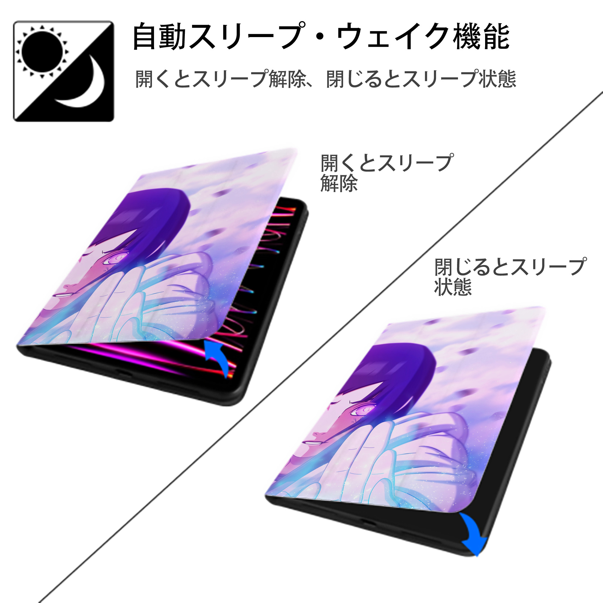 NARUTO -ナルト- NARUTO -ナルト- 疾風伝 IPad ケース ブック型 PUレザー TPU 耐衝撃 軽量 薄型 ペン収納なし 全面保護 IPad 各モデル対応
