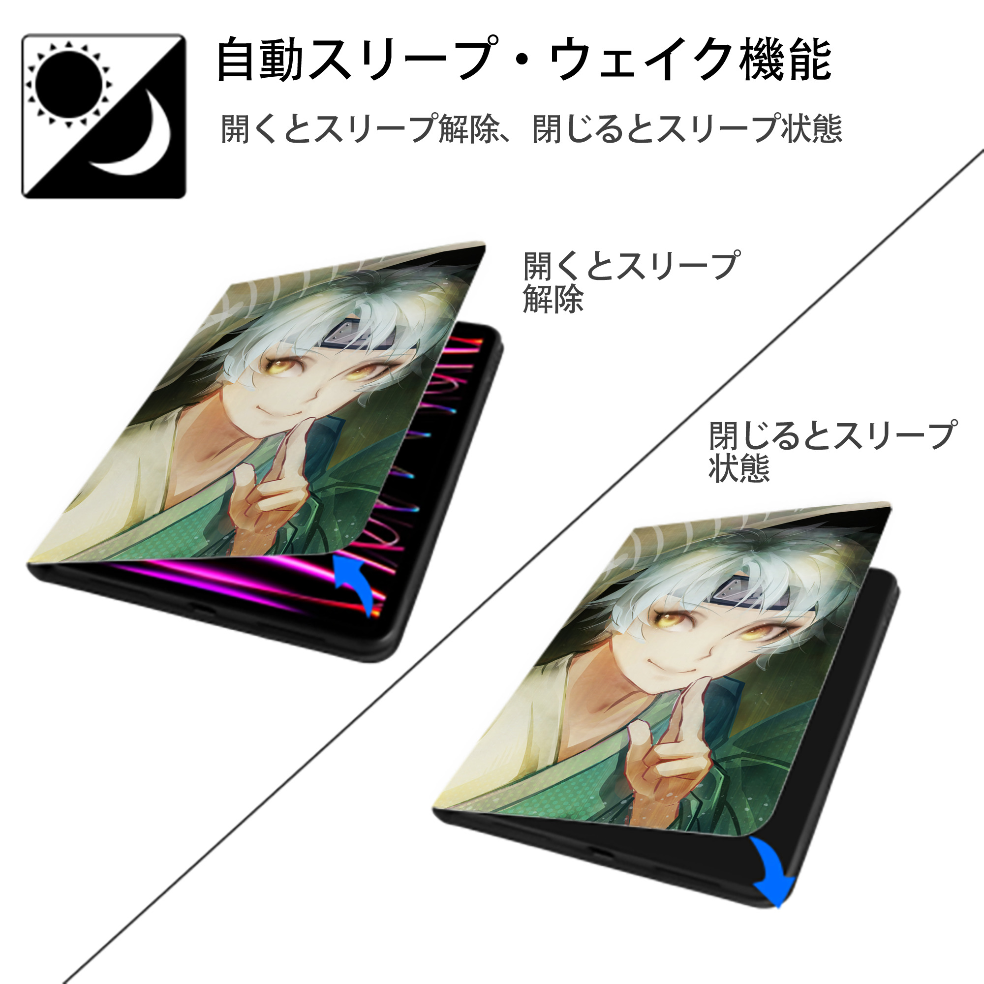 NARUTO -ナルト- NARUTO -ナルト- 疾風伝 IPad ケース ブック型 PUレザー TPU 耐衝撃 軽量 薄型 ペン収納なし 全面保護 IPad 各モデル対応