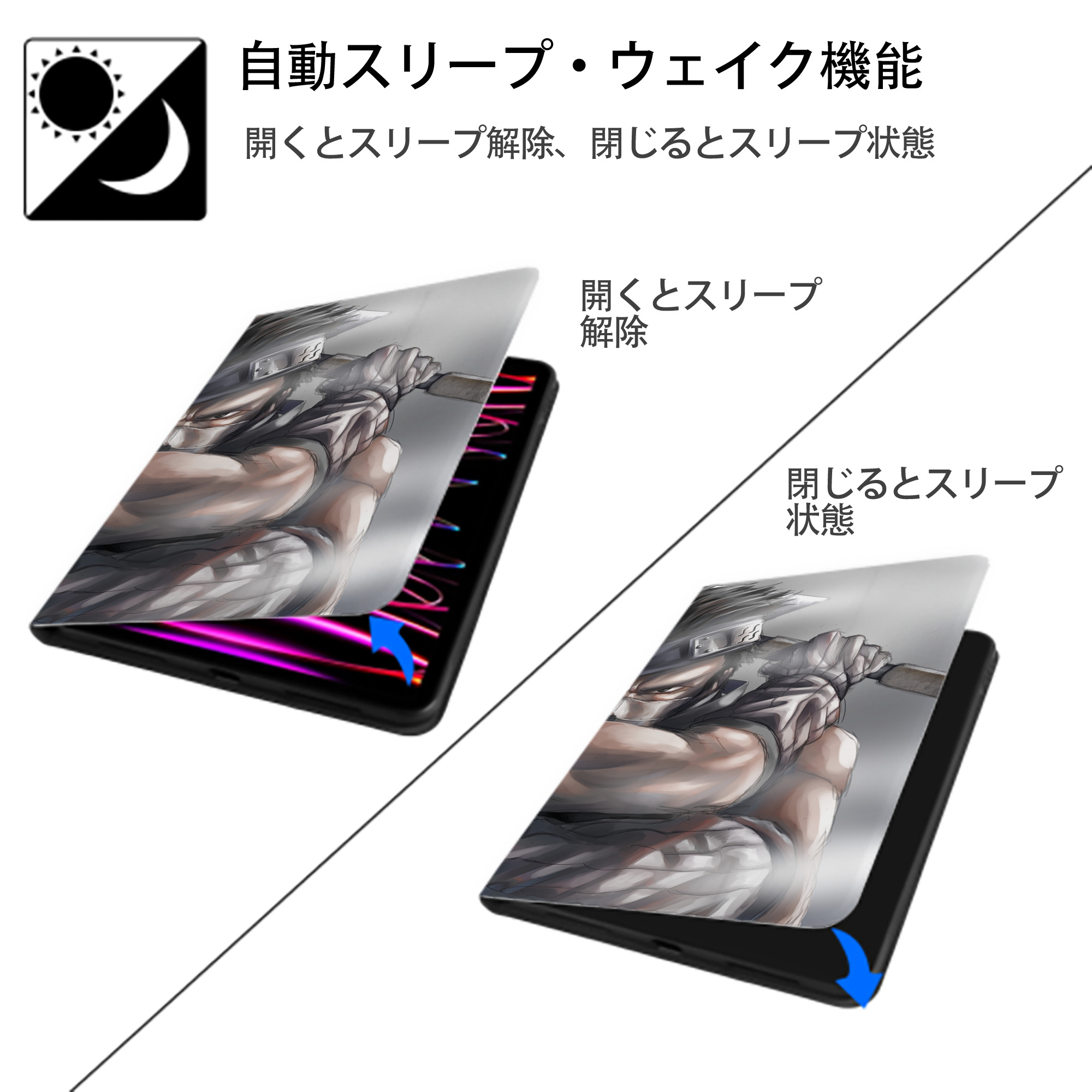 NARUTO -ナルト- NARUTO -ナルト- 疾風伝 IPad ケース ブック型 PUレザー TPU 耐衝撃 軽量 薄型 ペン収納なし 全面保護 IPad 各モデル対応