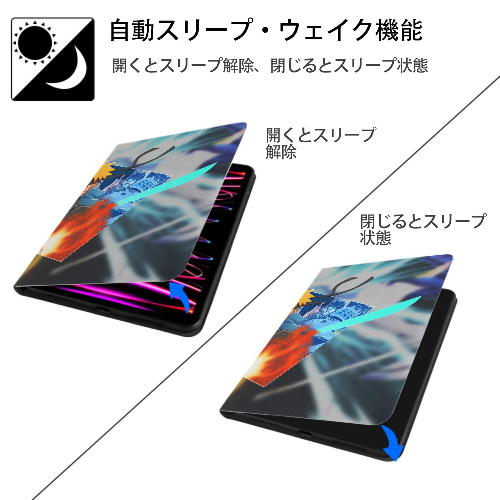 NARUTO -ナルト- NARUTO -ナルト- 疾風伝 IPad ケース ブック型 PUレザー TPU 耐衝撃 軽量 薄型 ペン収納なし 全面保護 IPad 各モデル対応
